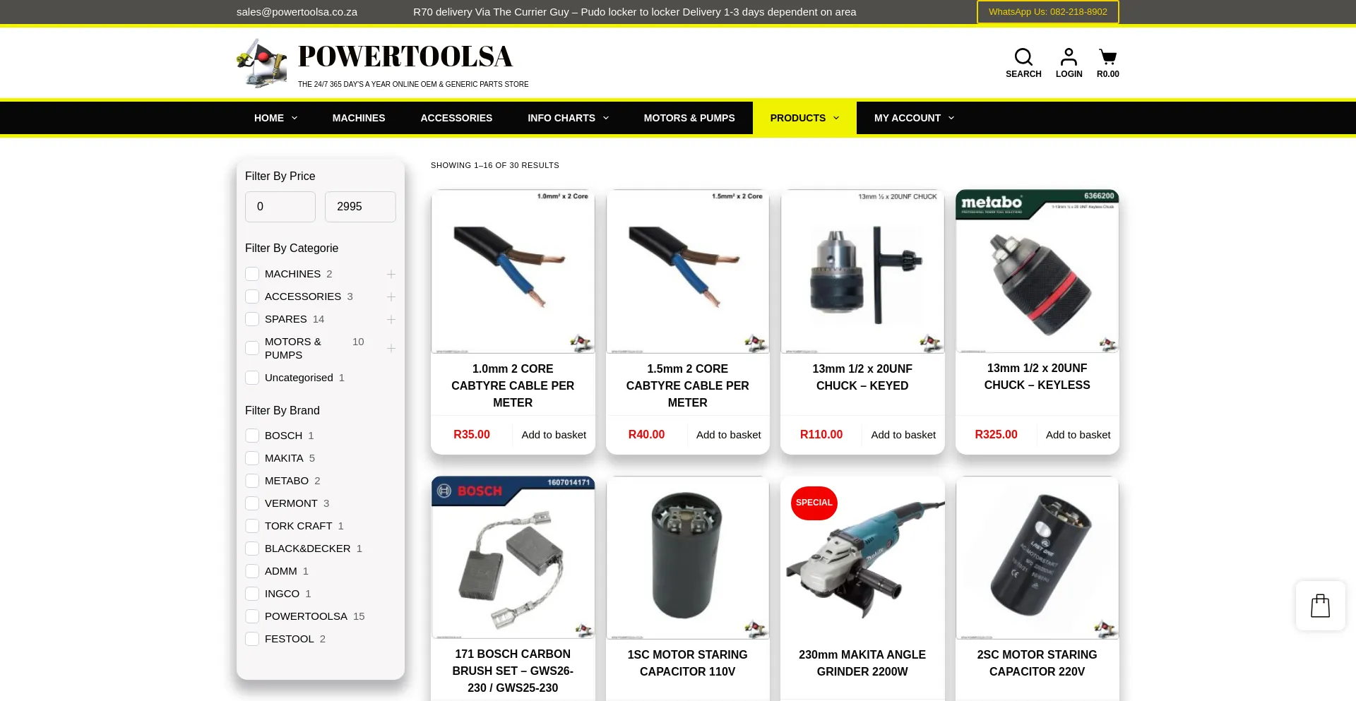 Website screenshot of Powertoolsa.co.za