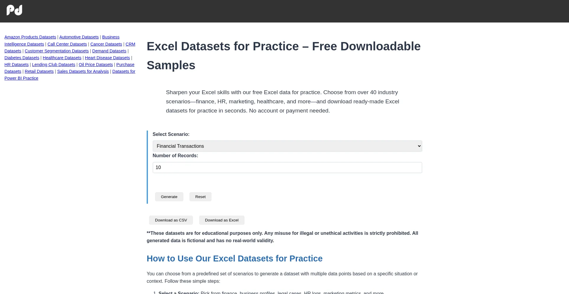 Practicedatasets.online