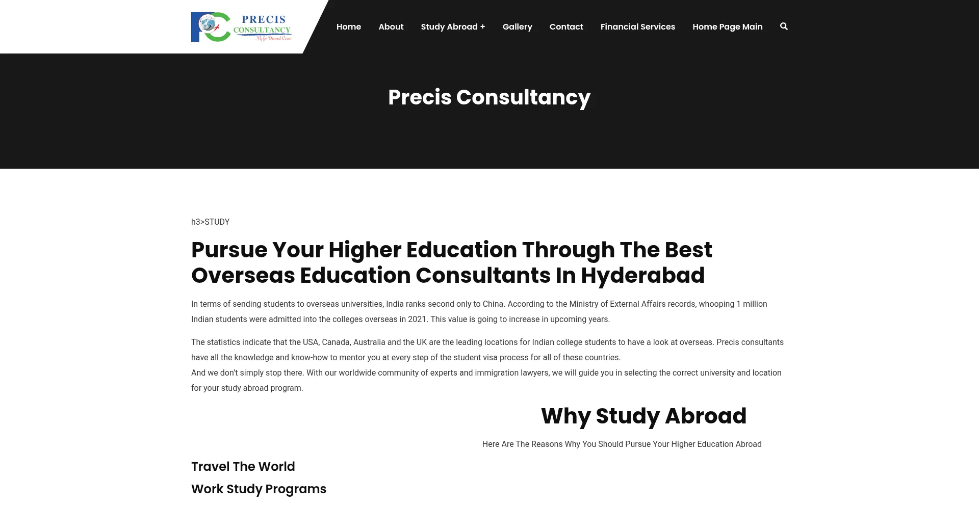 Website screenshot of Precisconsultz.com