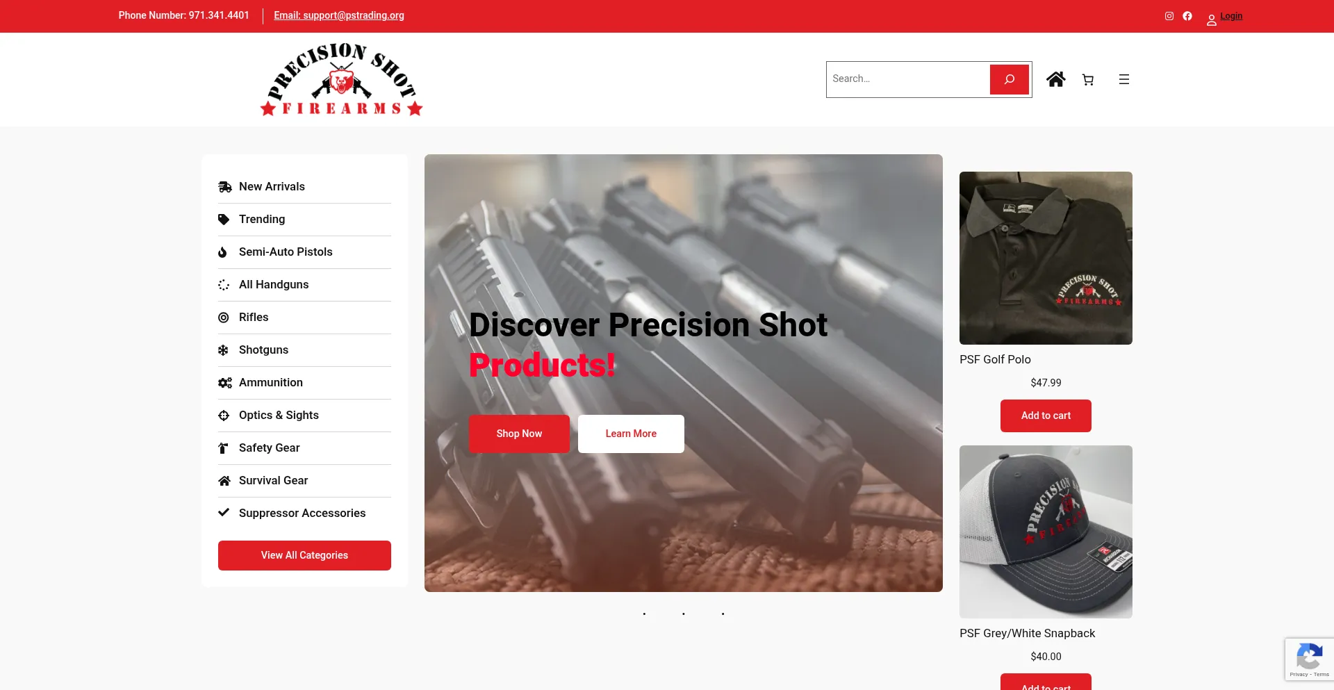 Website screenshot of Precisionshotfirearms.com