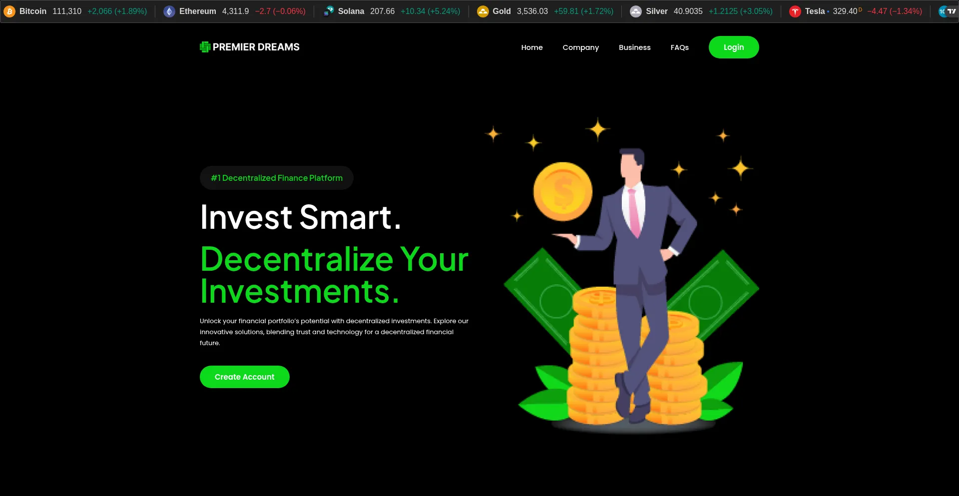 Website screenshot of Premierdreams.net
