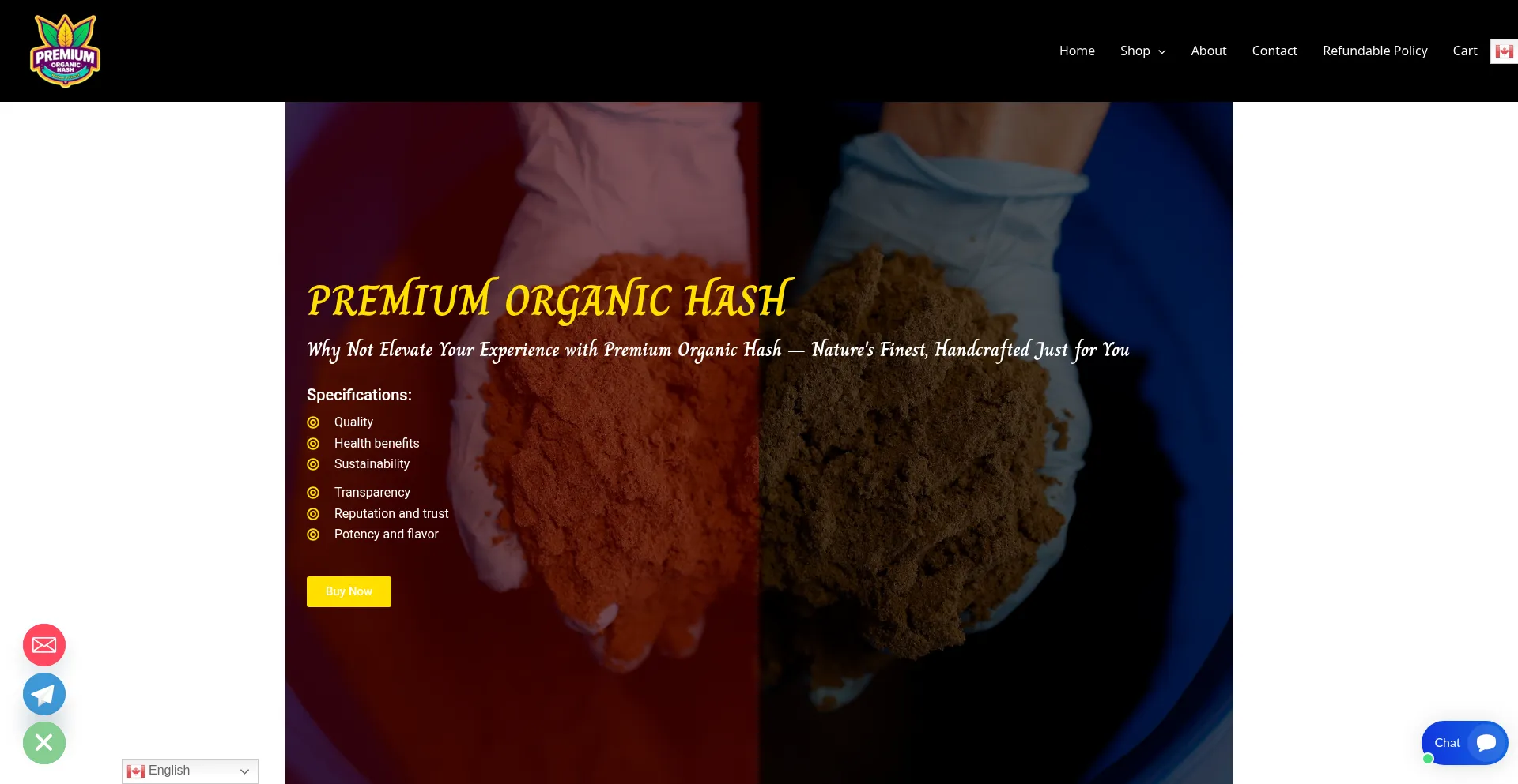 Website screenshot of Premiumorganichash.com