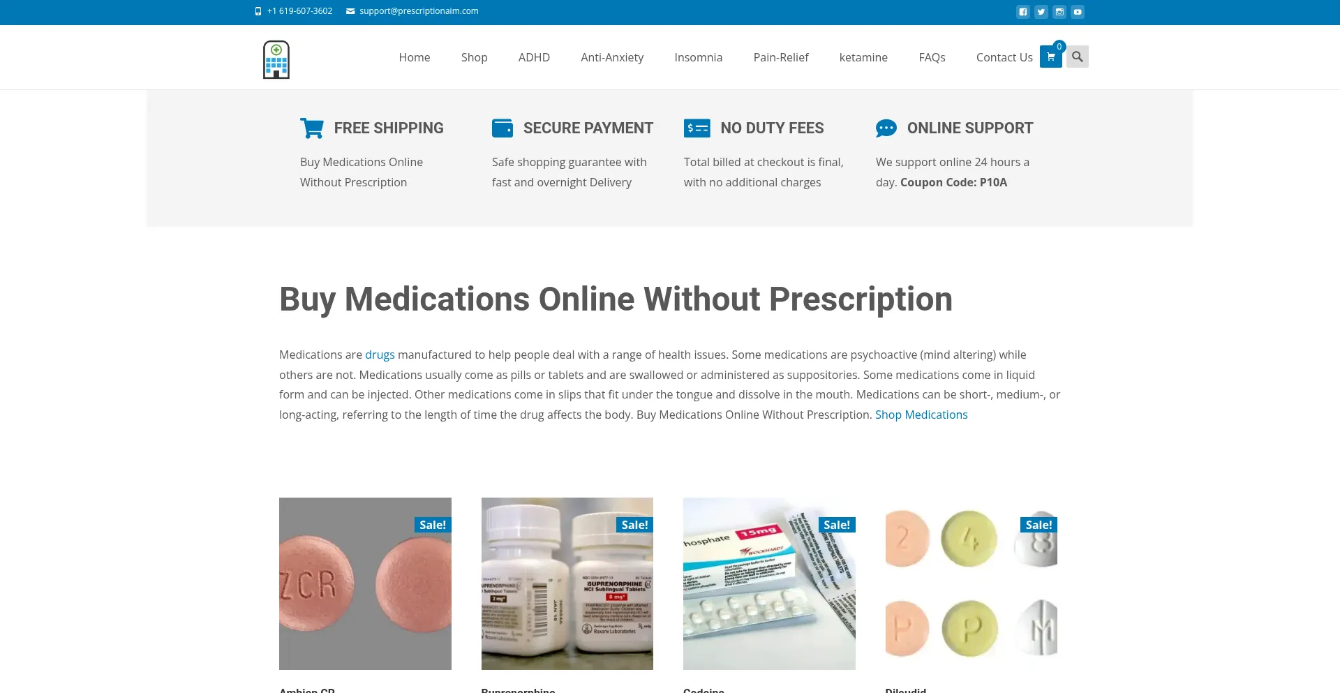 Website screenshot of Prescriptionaim.com
