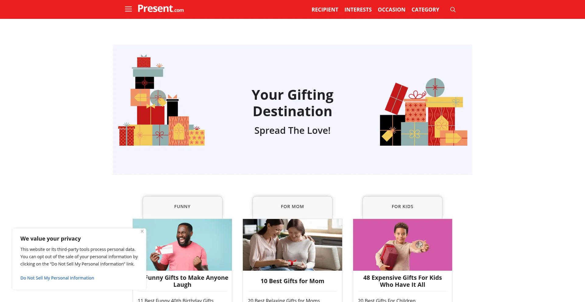 Website screenshot of Present.com