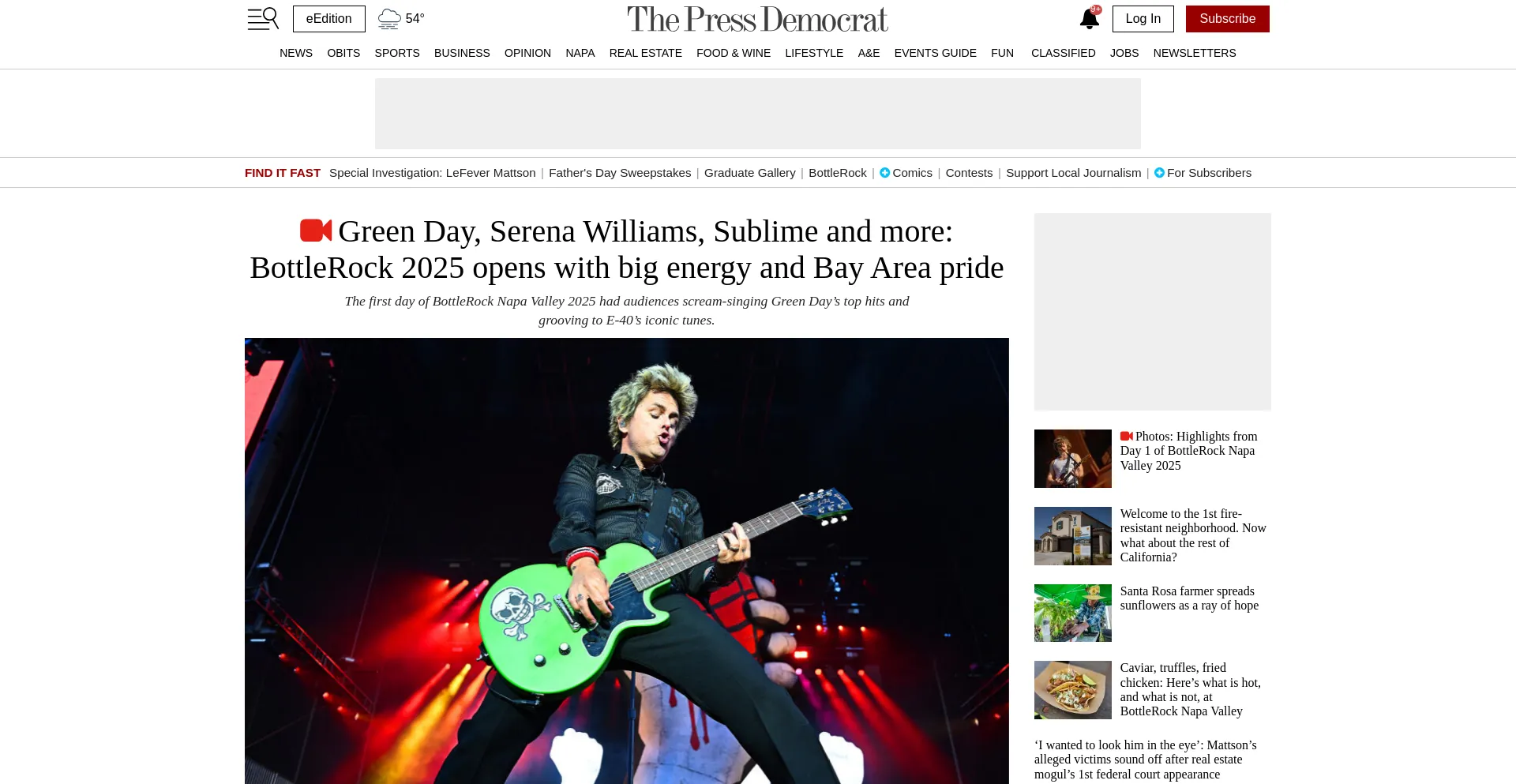 Website screenshot of Pressdemocrat.com