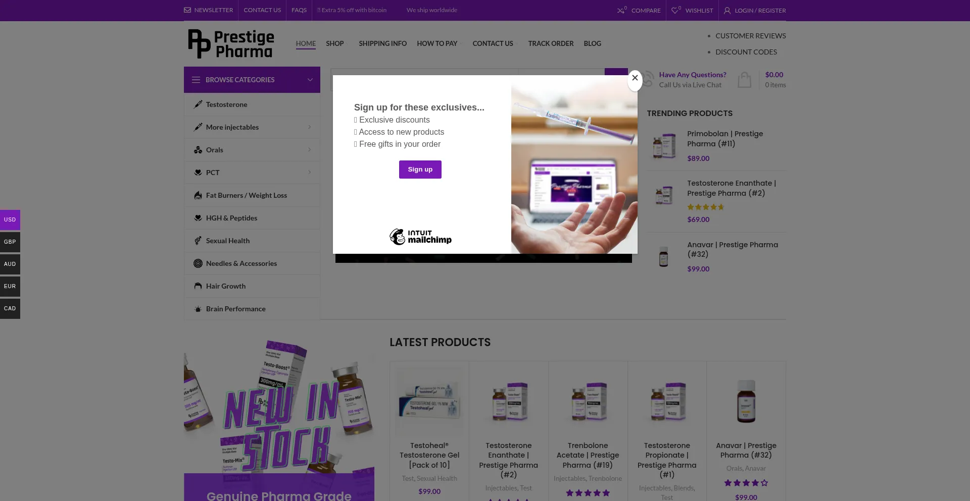 Website screenshot of Prestigepharmaceuticals.com