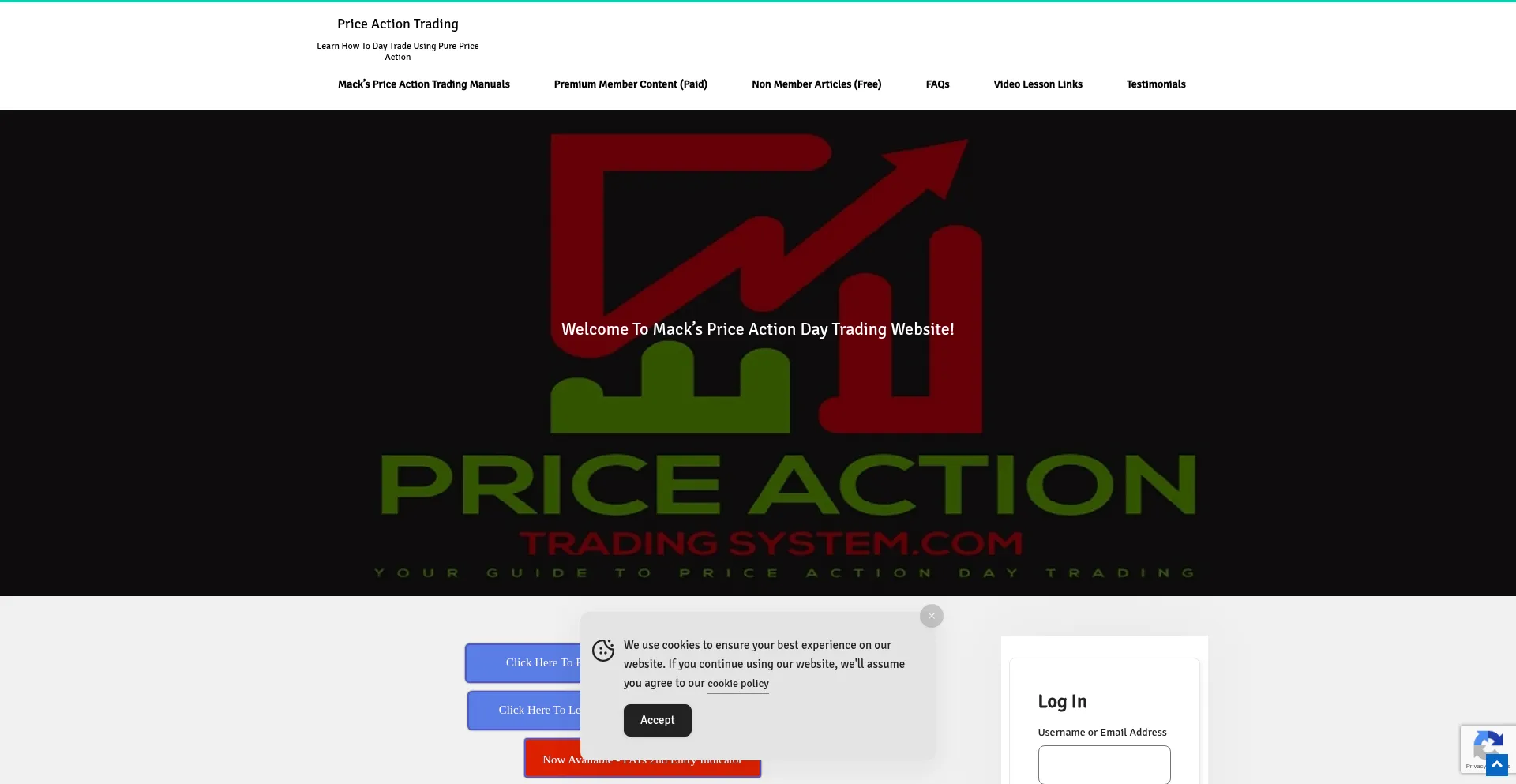 Website screenshot of Priceactiontradingsystem.com