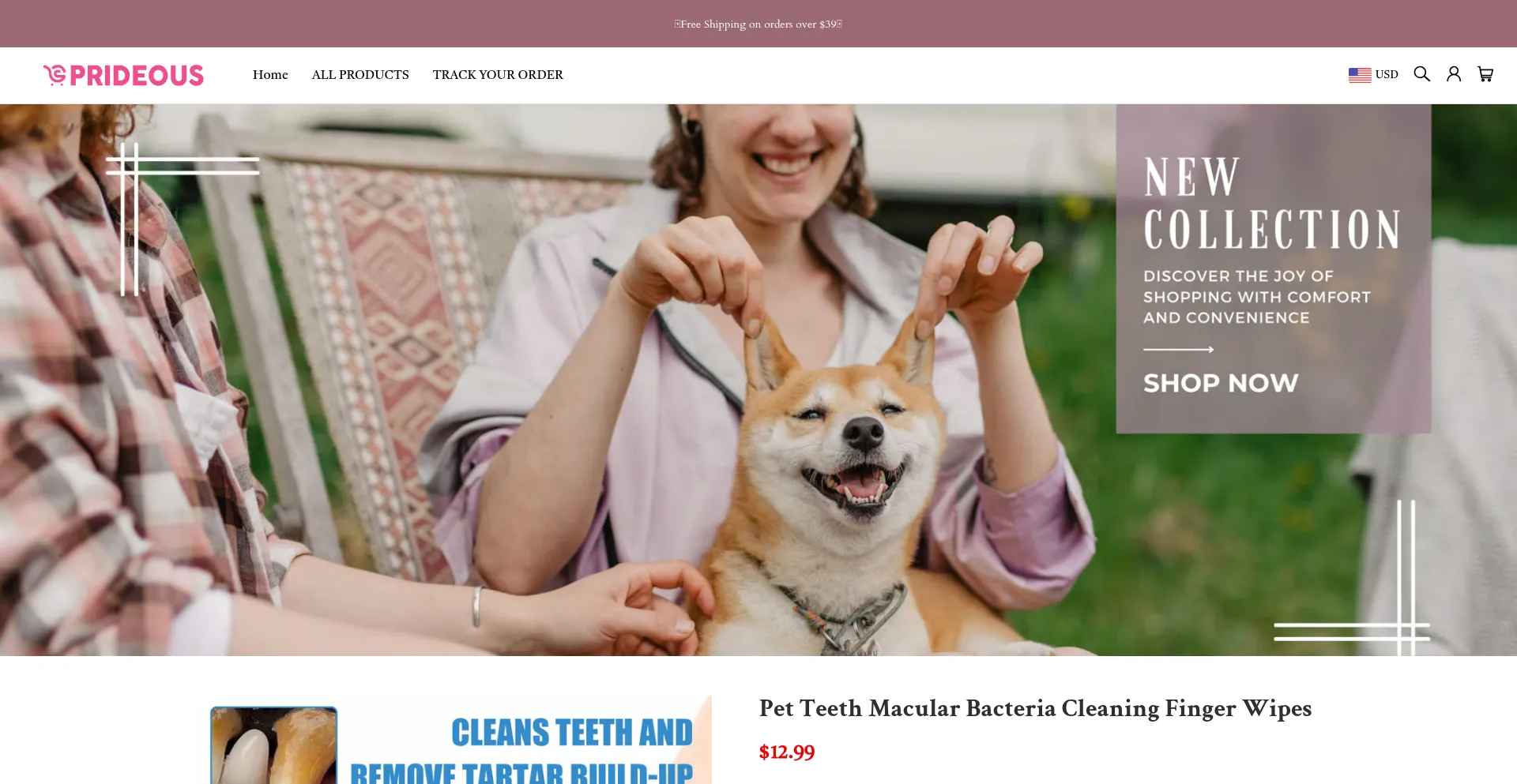 Website screenshot of Prideous.com