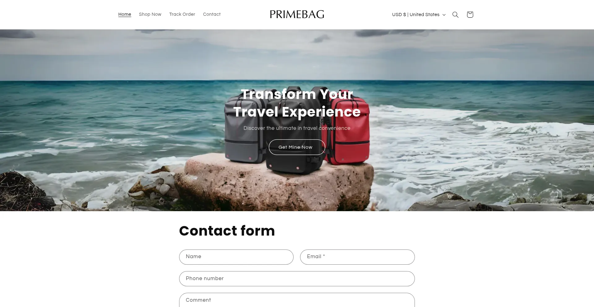 Website screenshot of Primebag.co