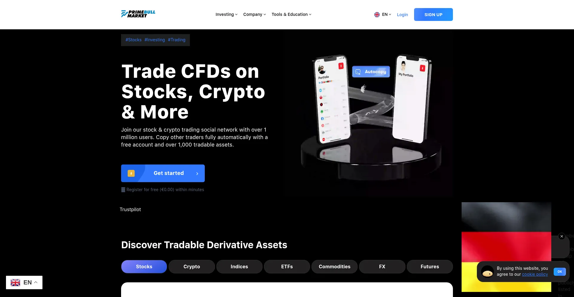 Website screenshot of Primebullmarket.com