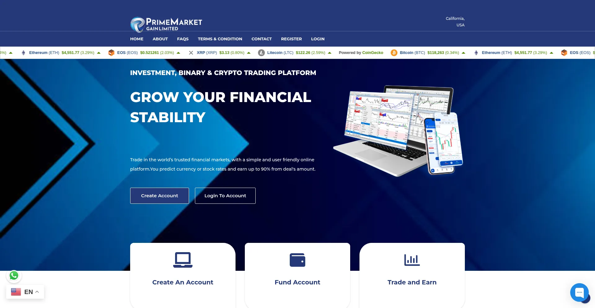 Website screenshot of Primemarketgainltd.org
