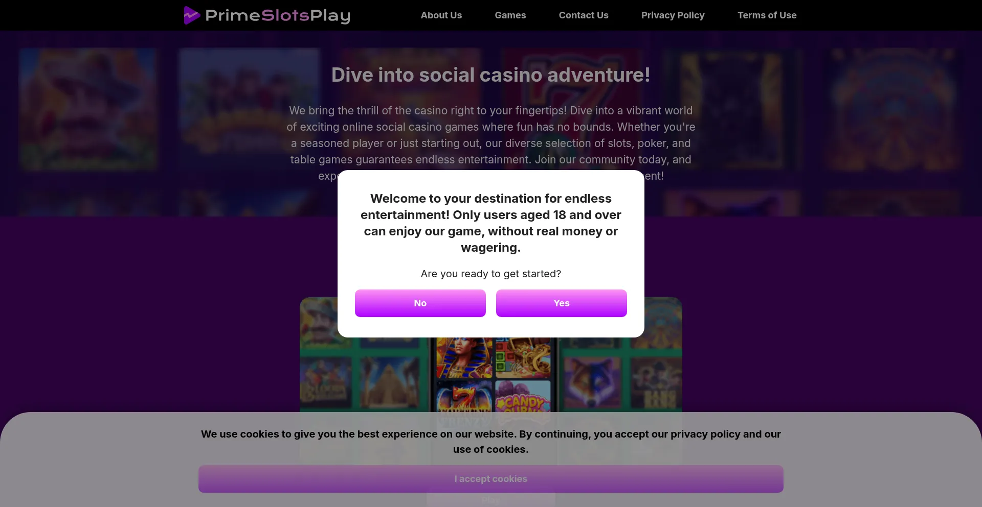 Website screenshot of Primeslotsplay.com