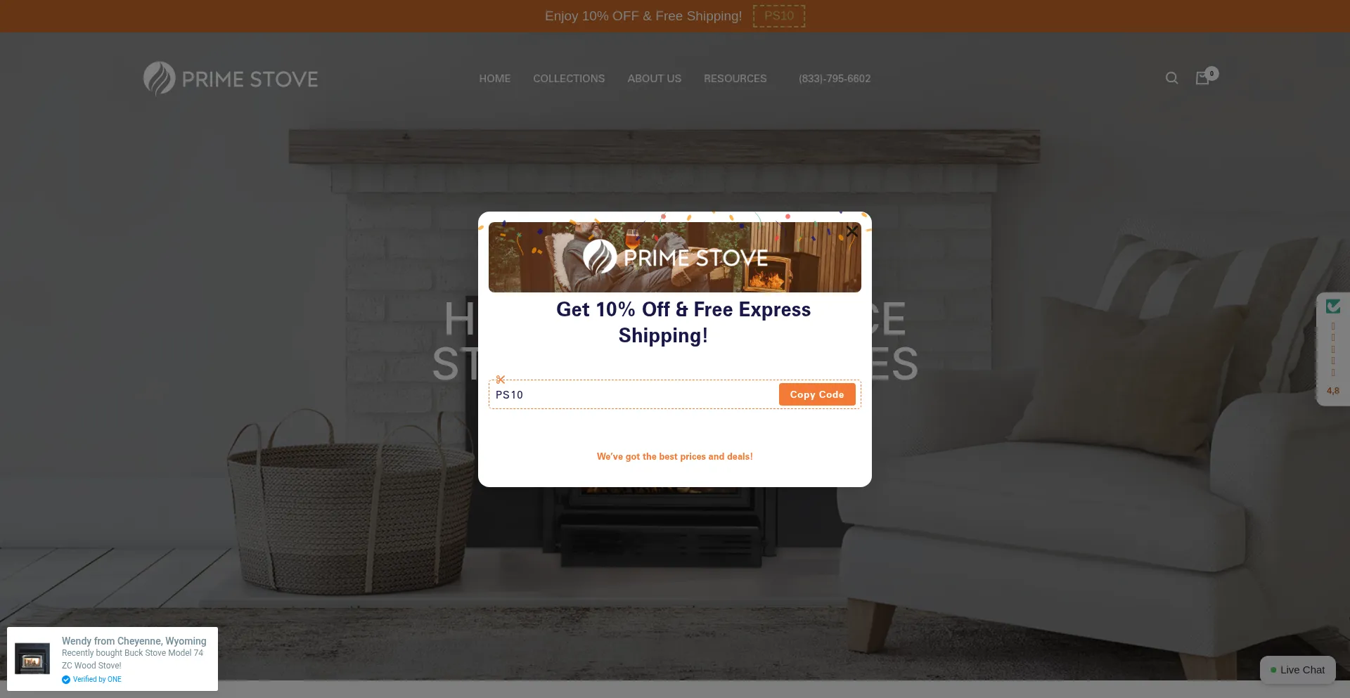 Website screenshot of Primestove.com