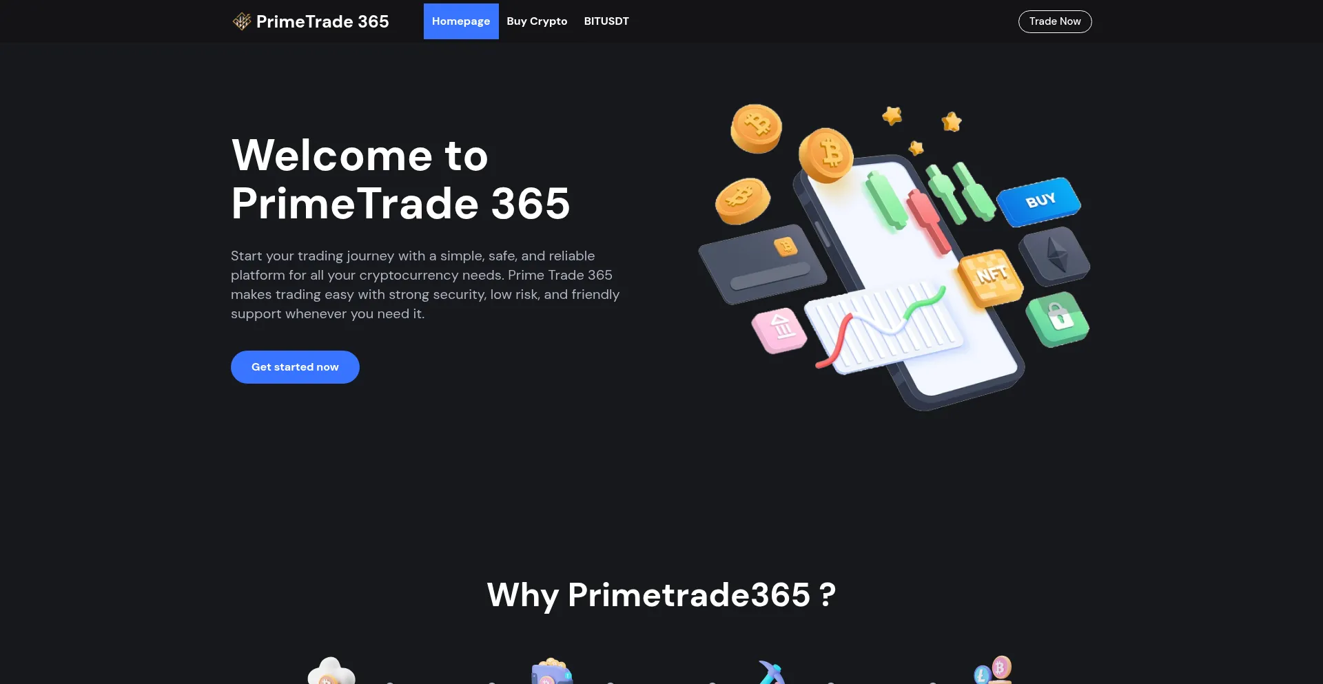 Website screenshot of Primetrade365.com