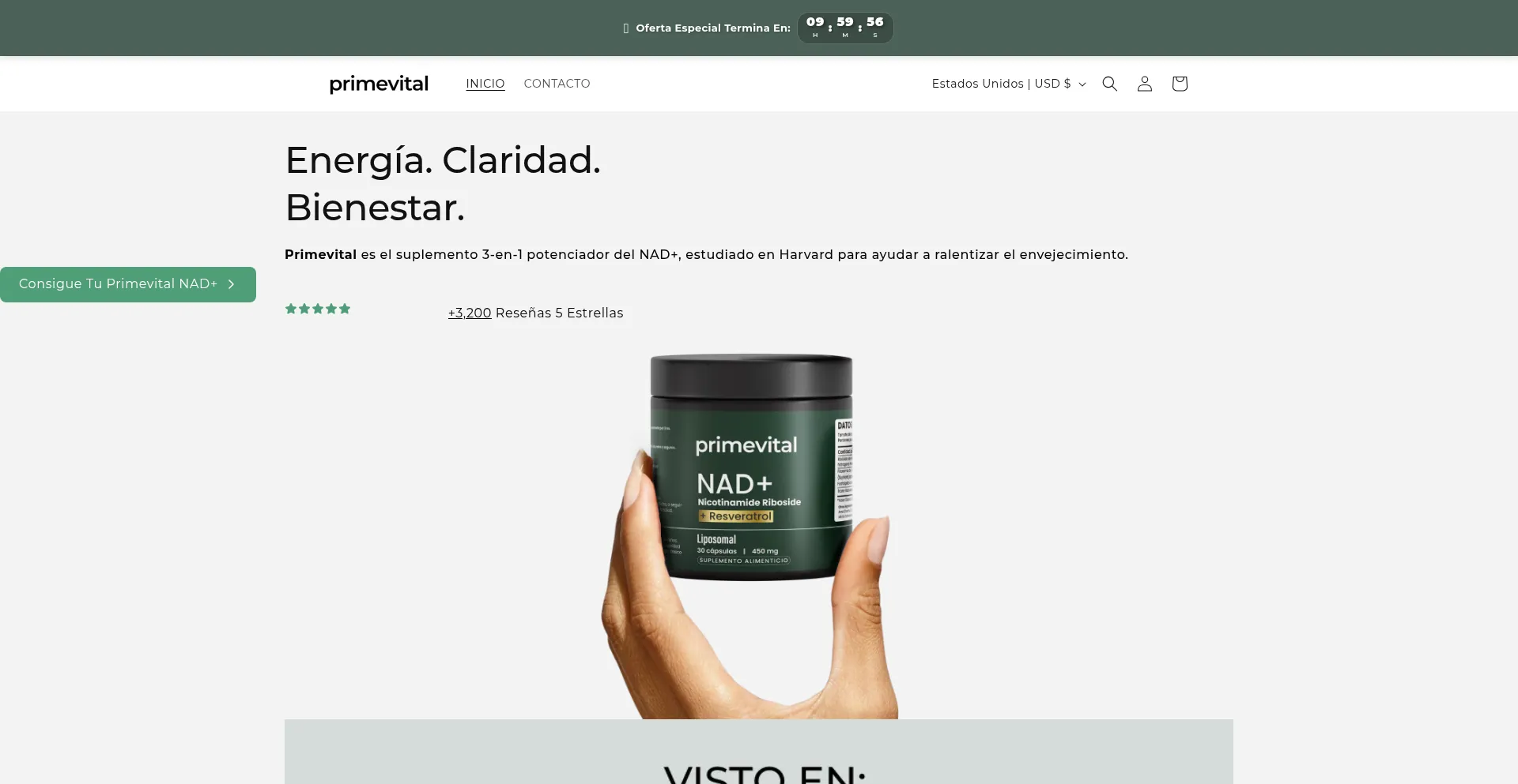 Website screenshot of Primevital.es