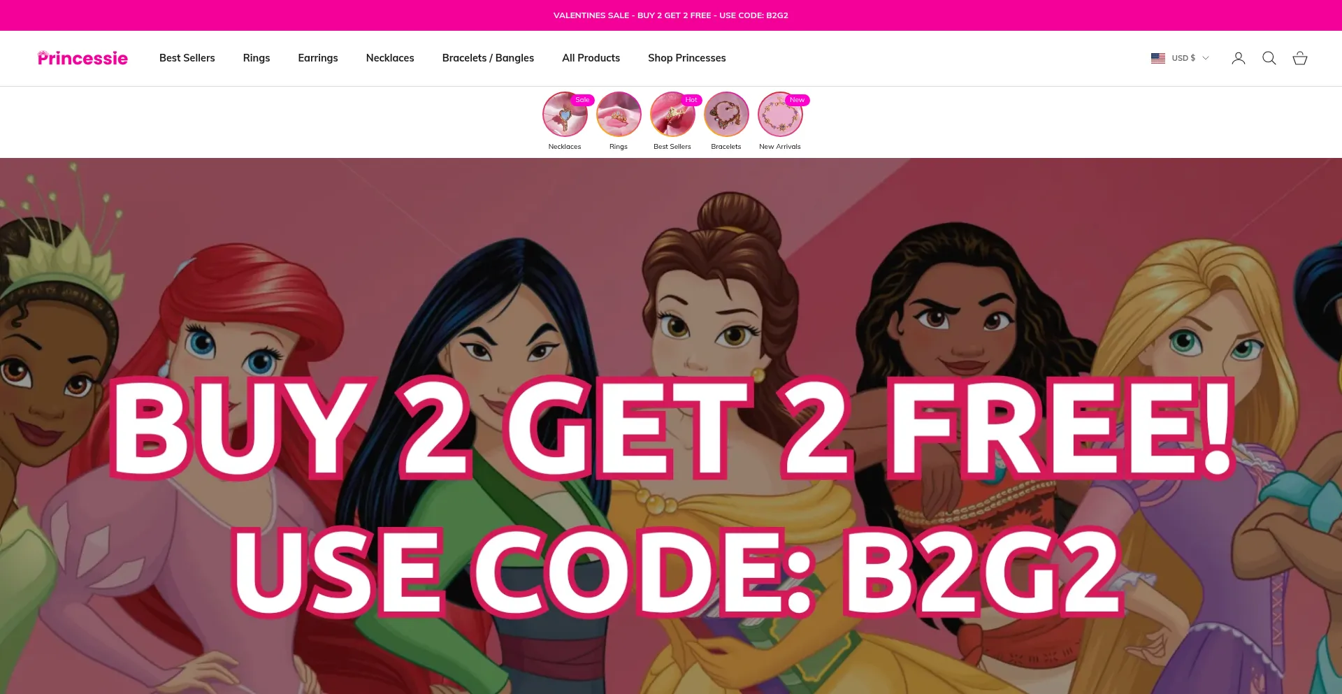 Website screenshot of Princessie.com