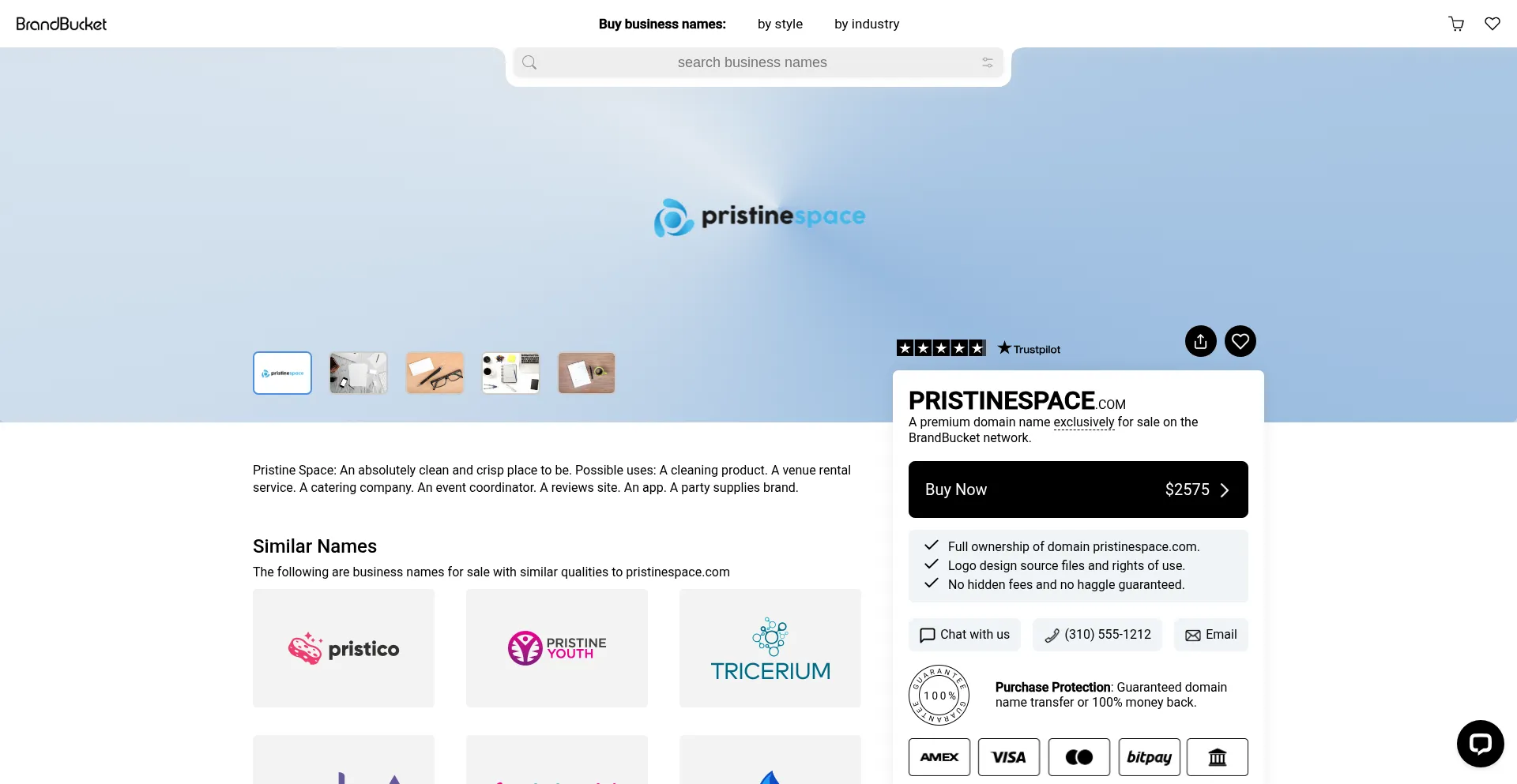Website screenshot of Pristinespace.com