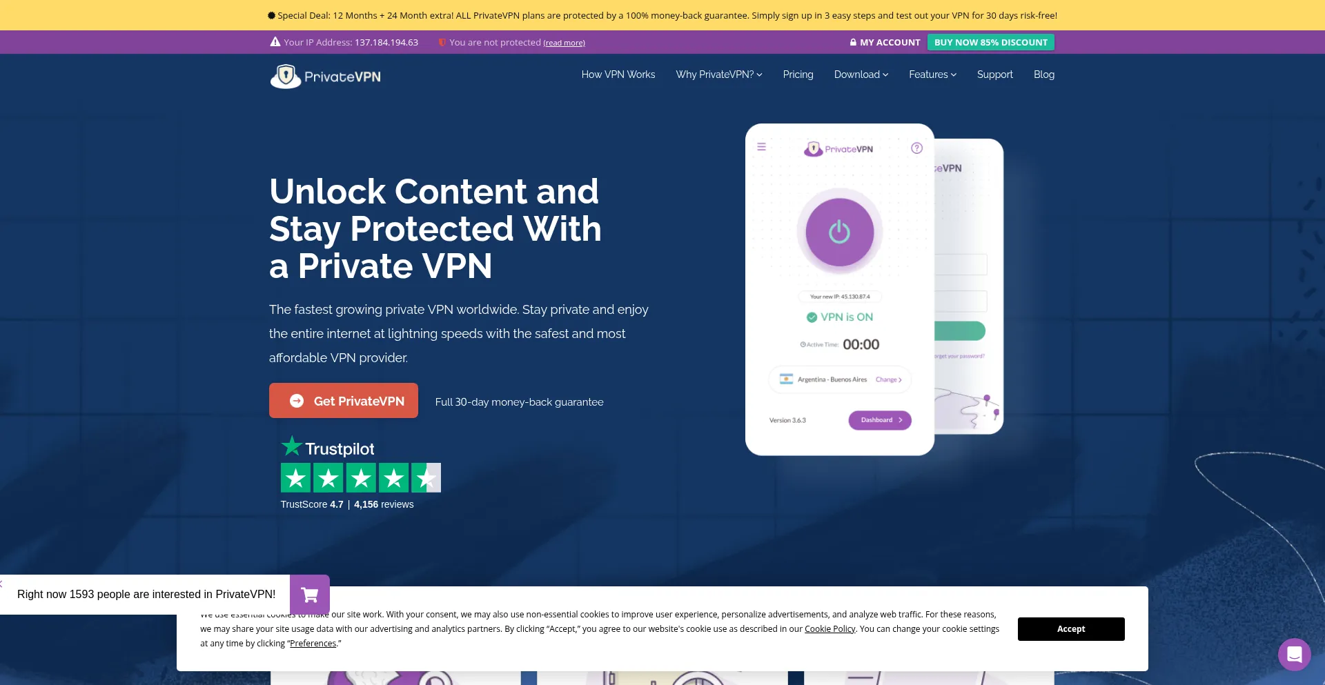 Website screenshot of Privatevpn.com