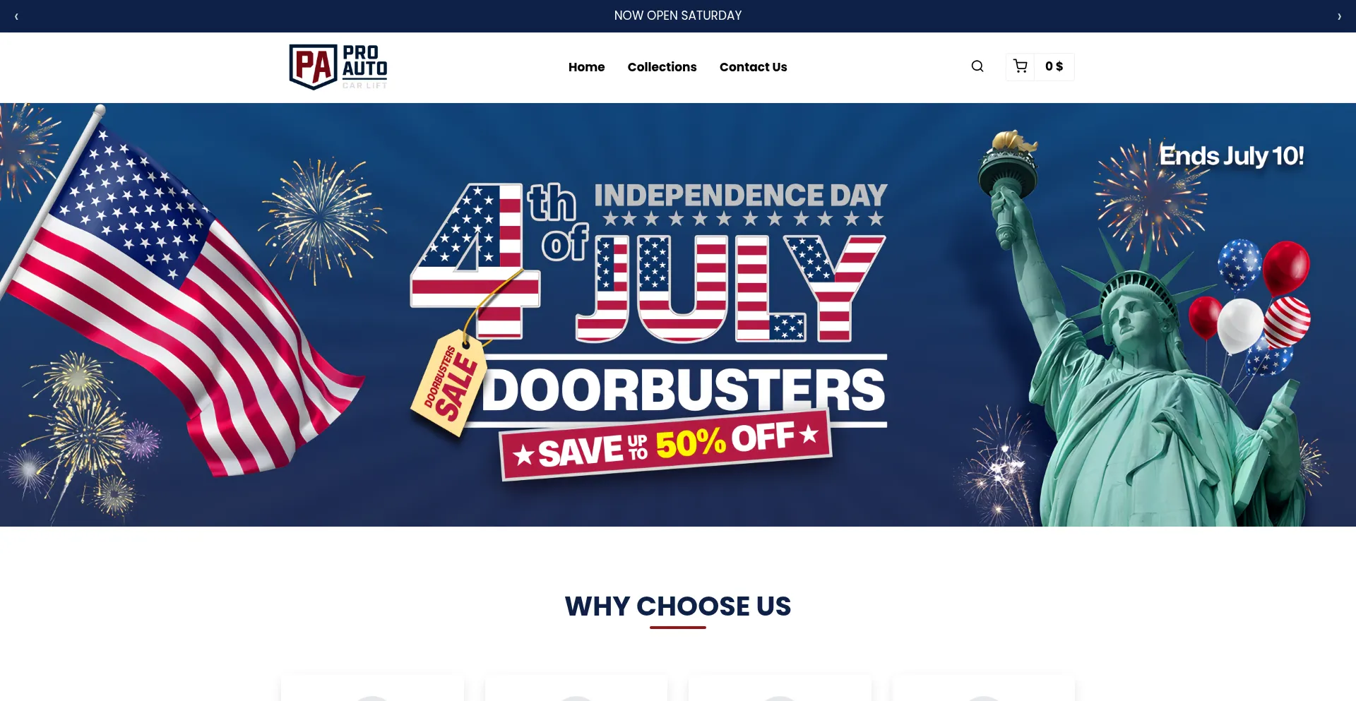 Website screenshot of Proautocarlift.com
