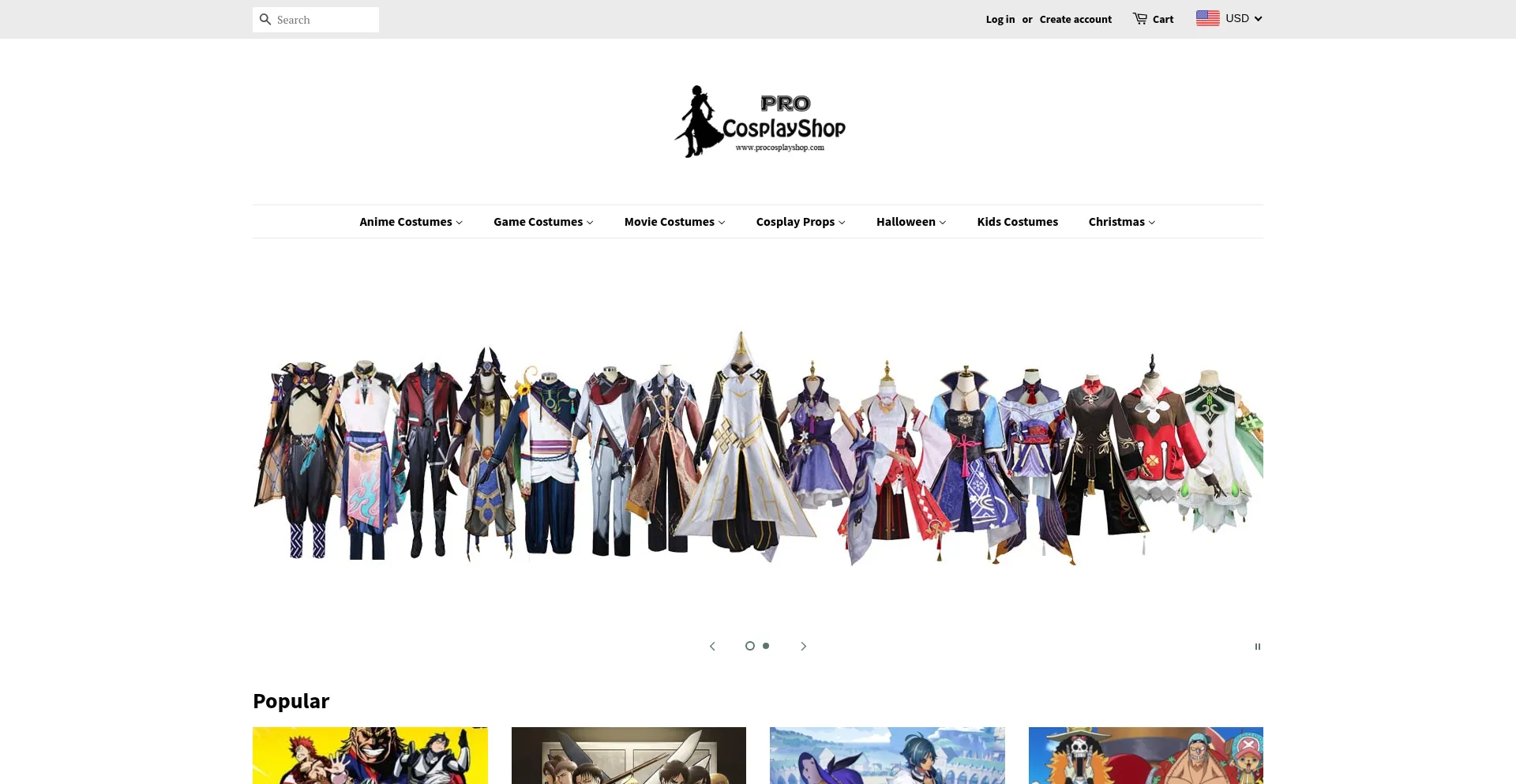 Website screenshot of Procosplayshop.com