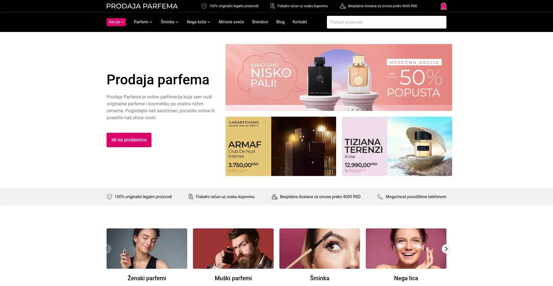 Website screenshot of Prodajaparfema.rs