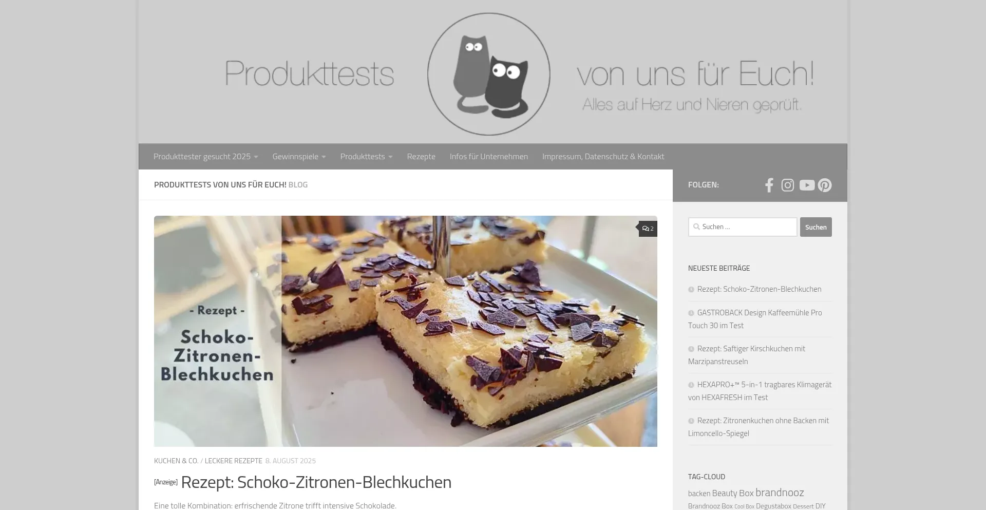 Website screenshot of Produkt-tests.com