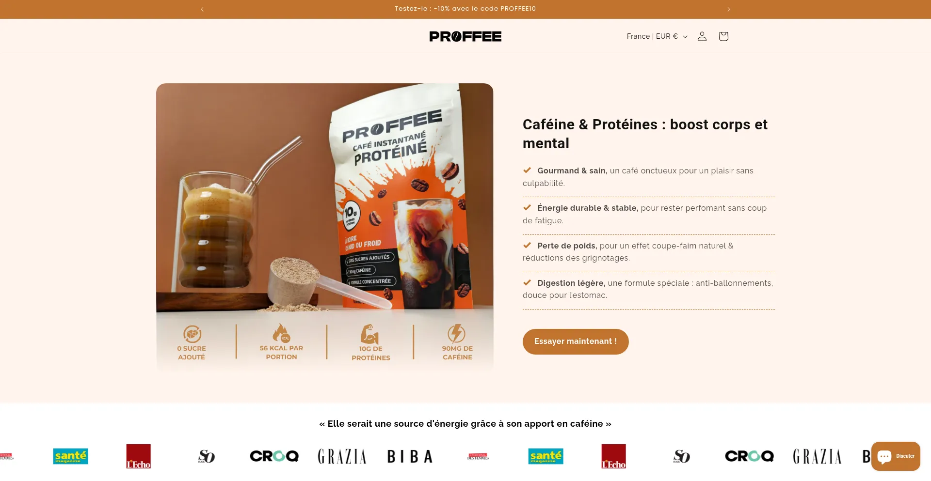 Website screenshot of Proffee.fr