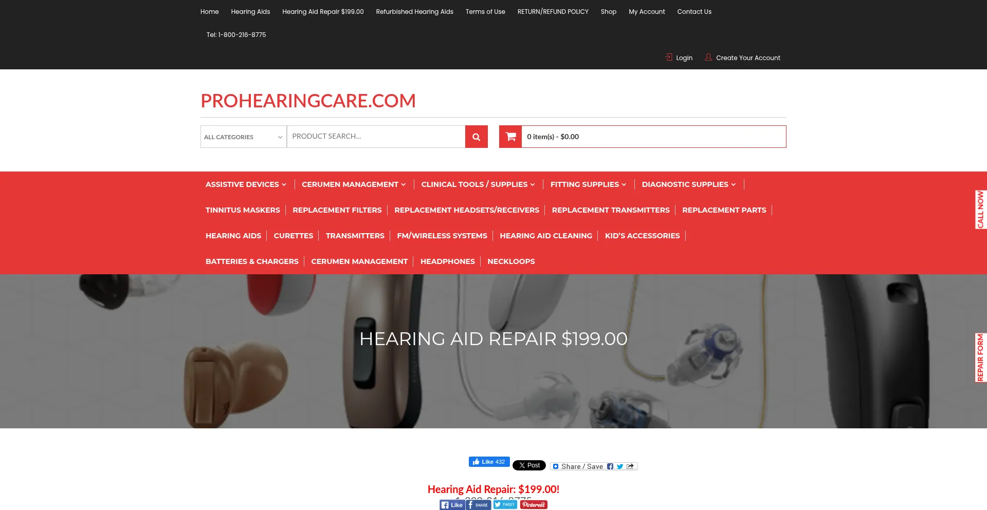 Website screenshot of Prohearingcare.com