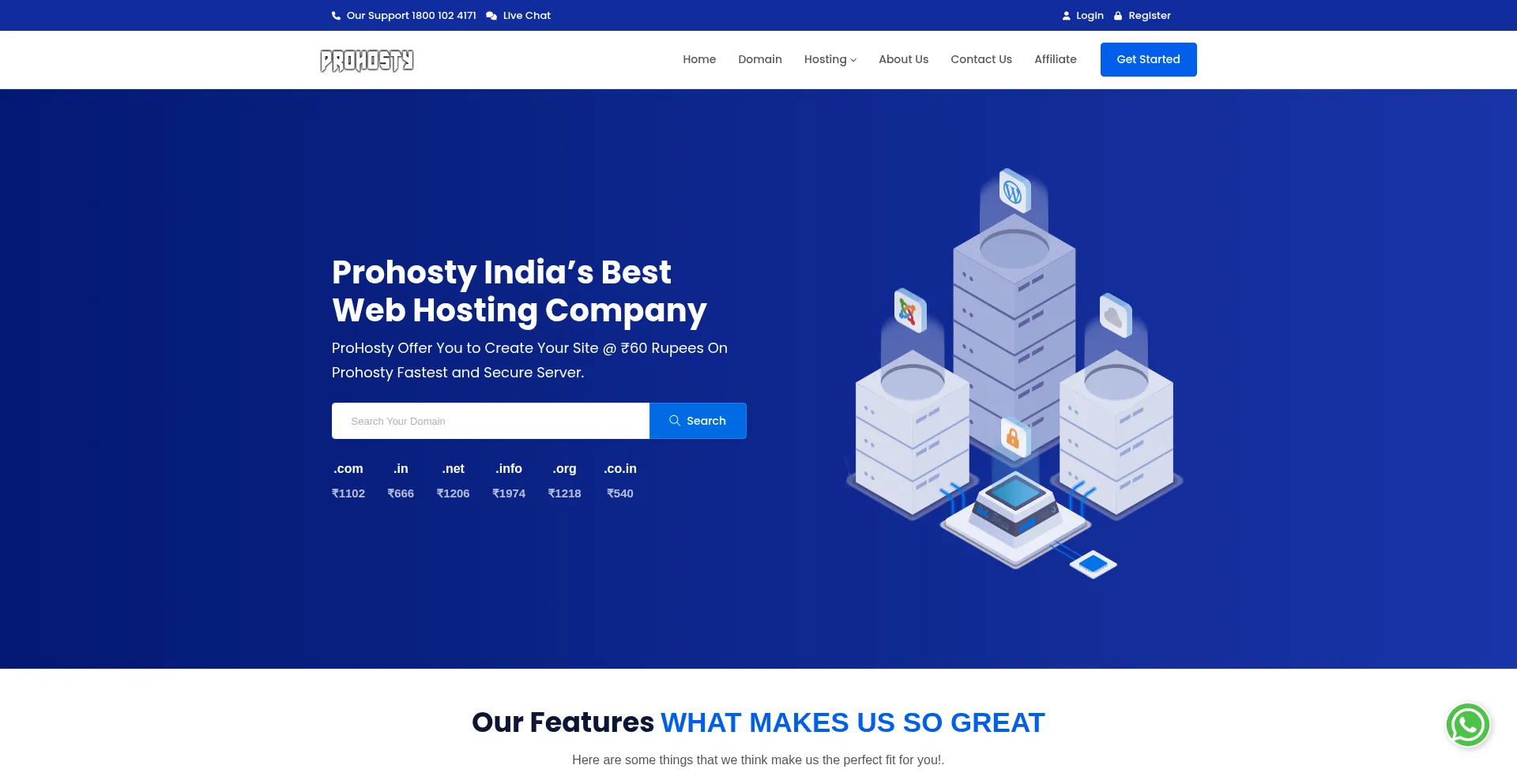 Website screenshot of Prohosty.com