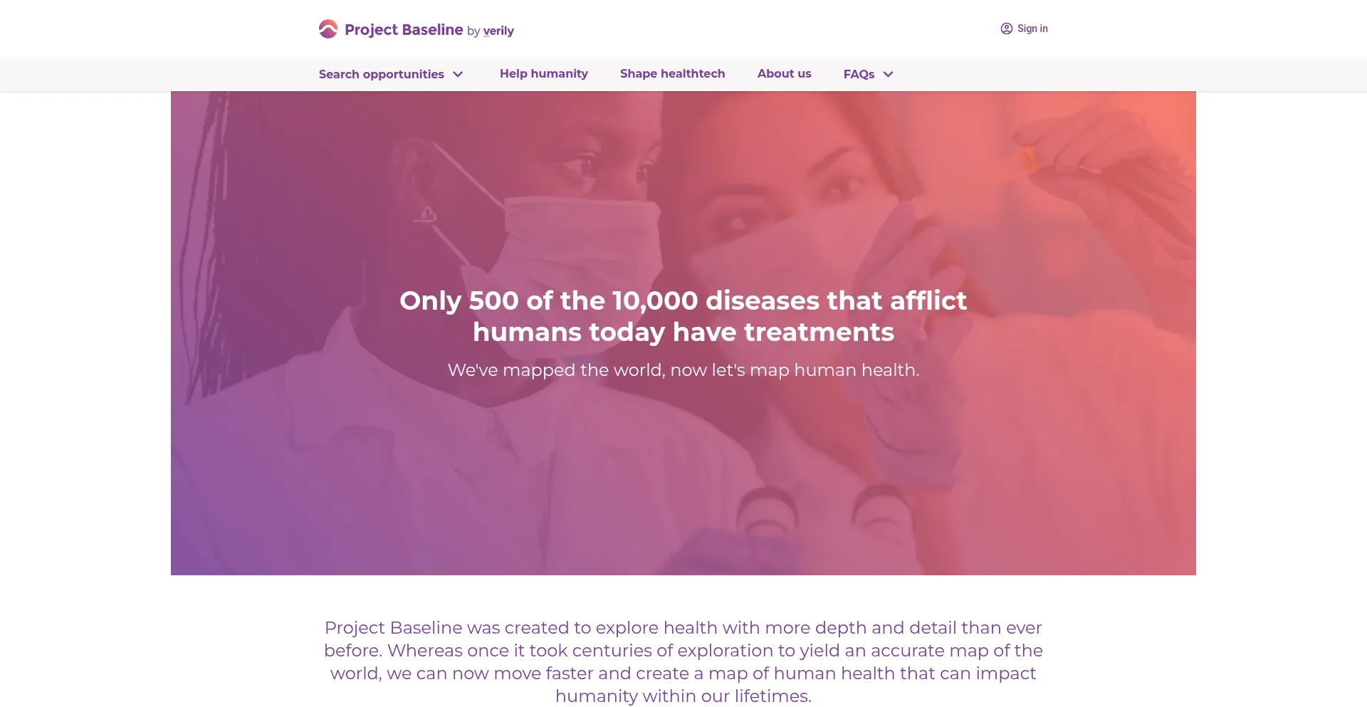 Website screenshot of Projectbaseline.com