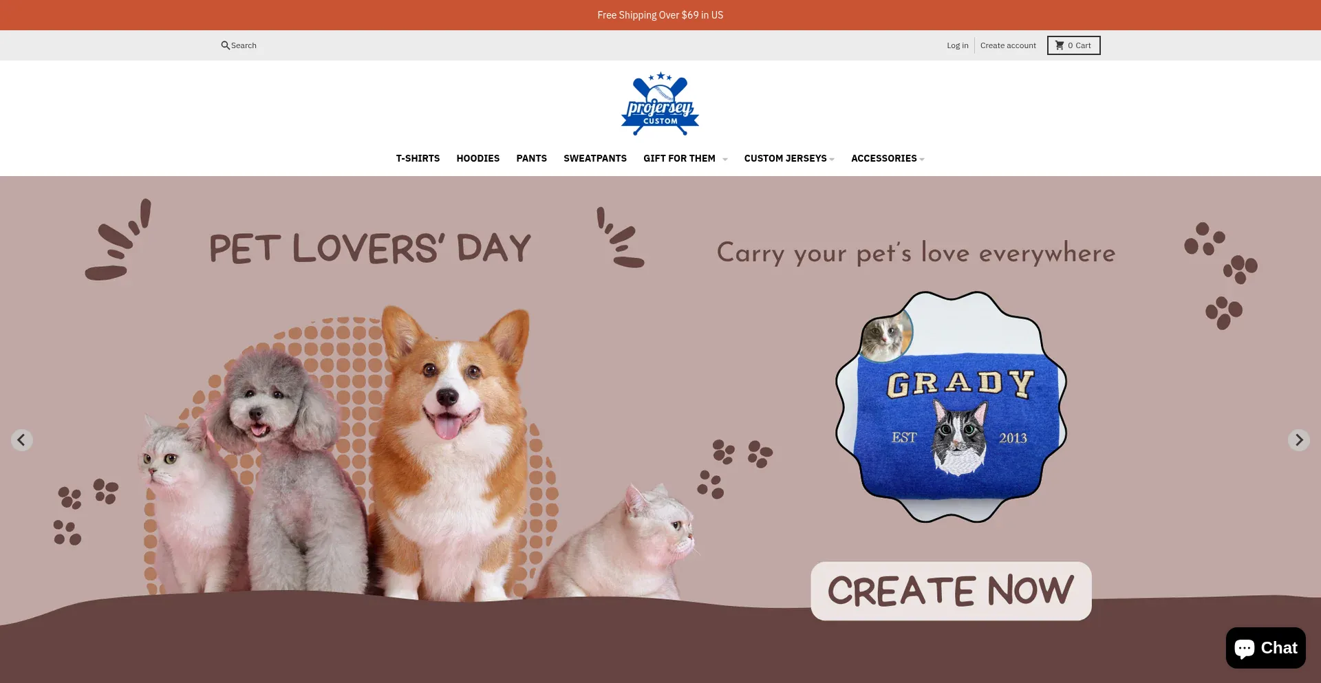 Website screenshot of Projerseycustom.com