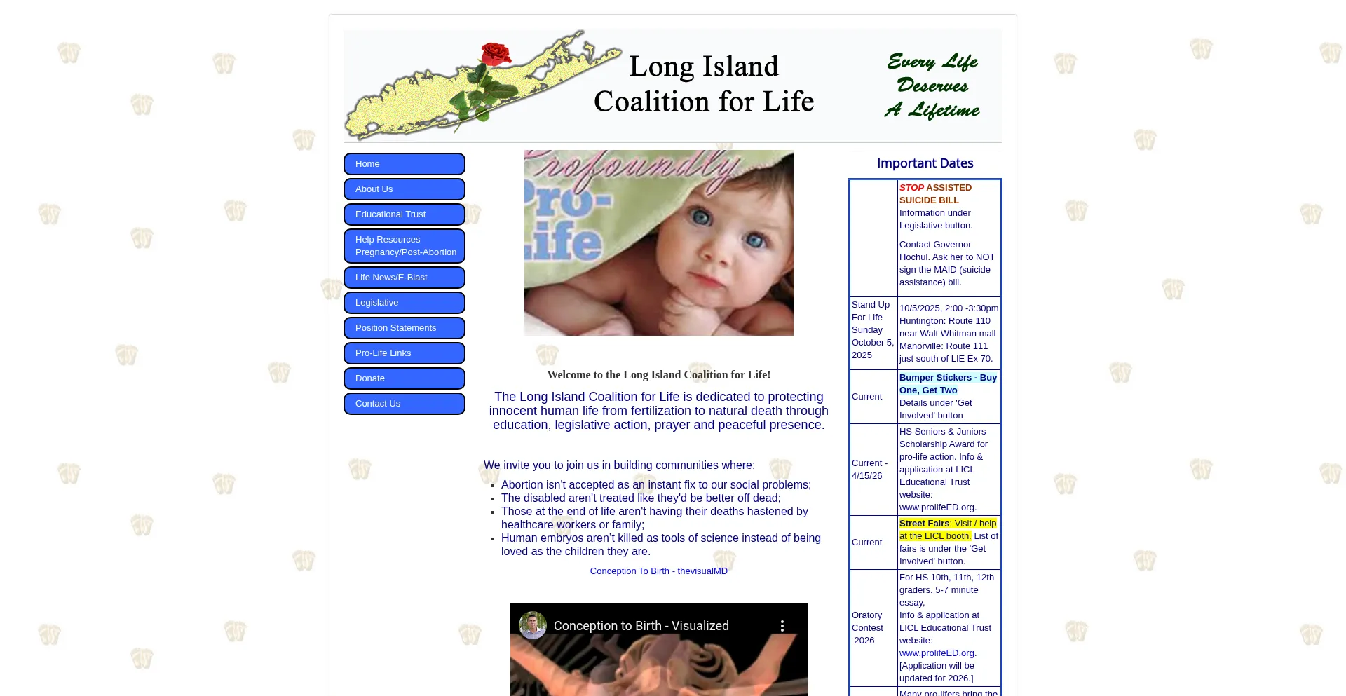 Website screenshot of Prolifeli.org