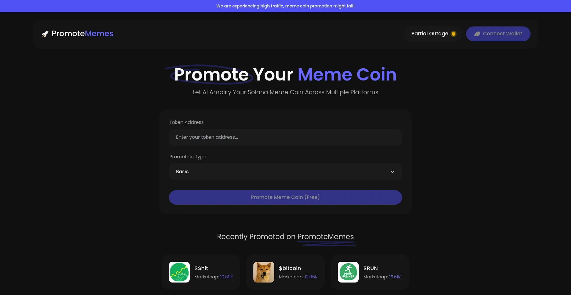 Website screenshot of Promotememes.com