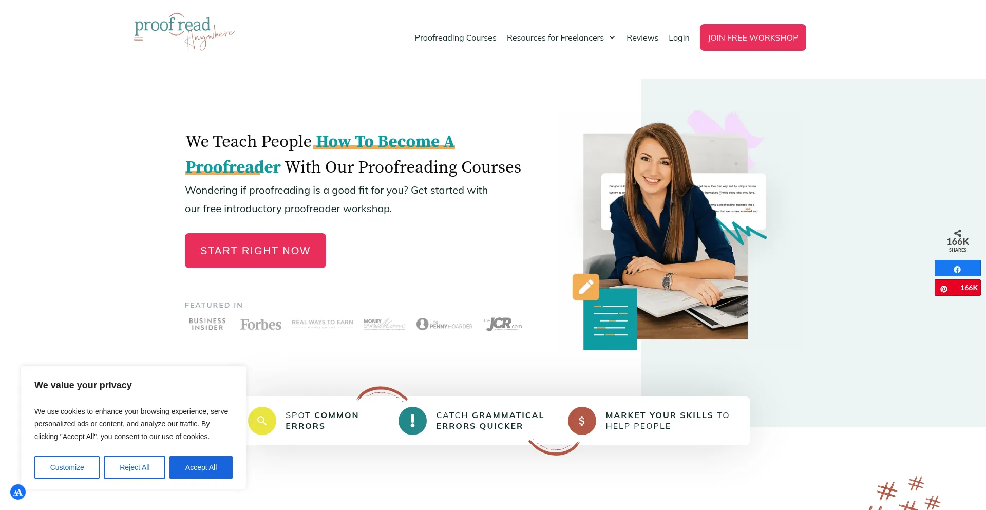 Website screenshot of Proofreadanywhere.com