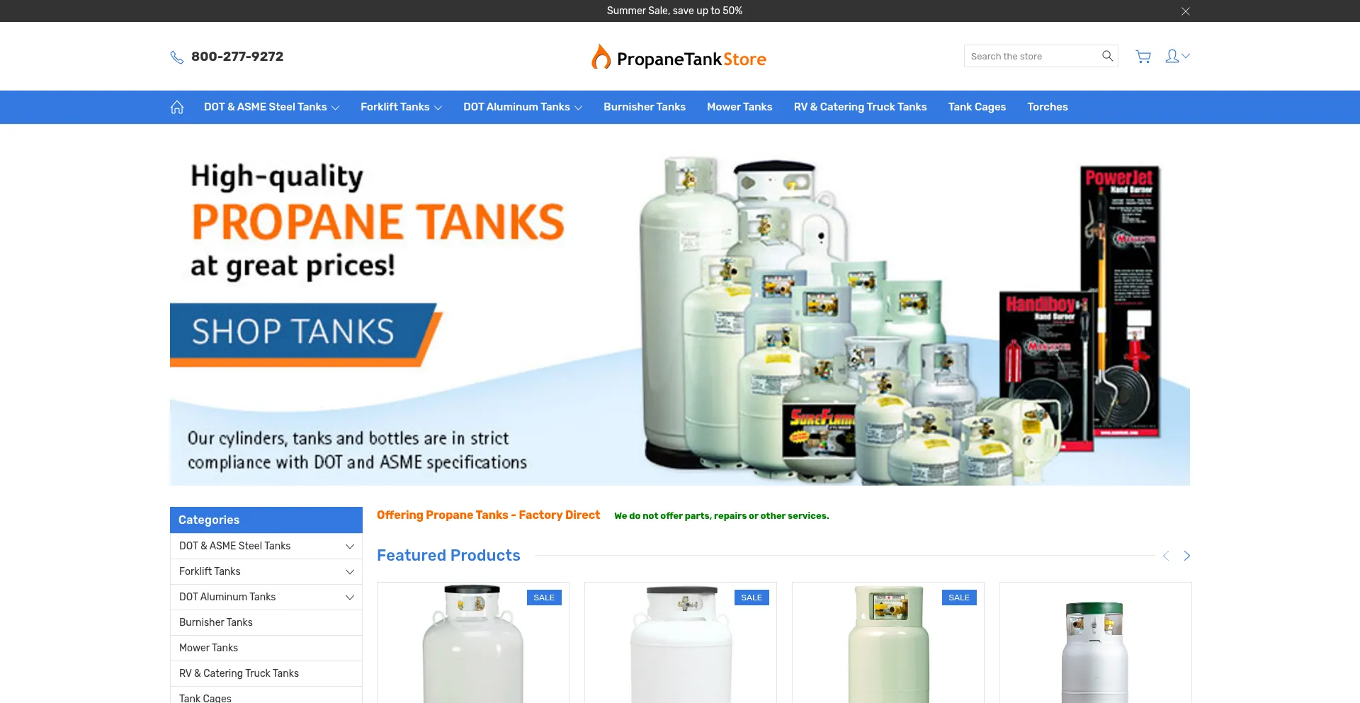 Website screenshot of Propanetankstore.com