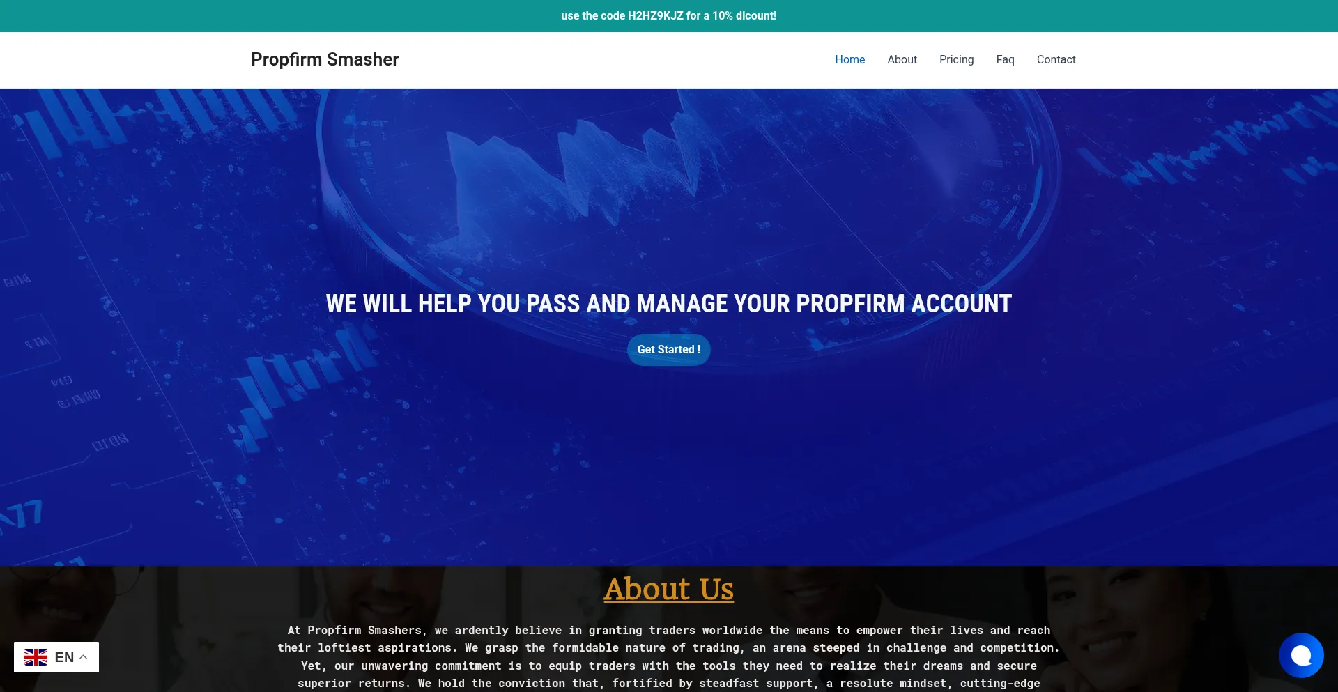 Website screenshot of Propfirmsmasher.com