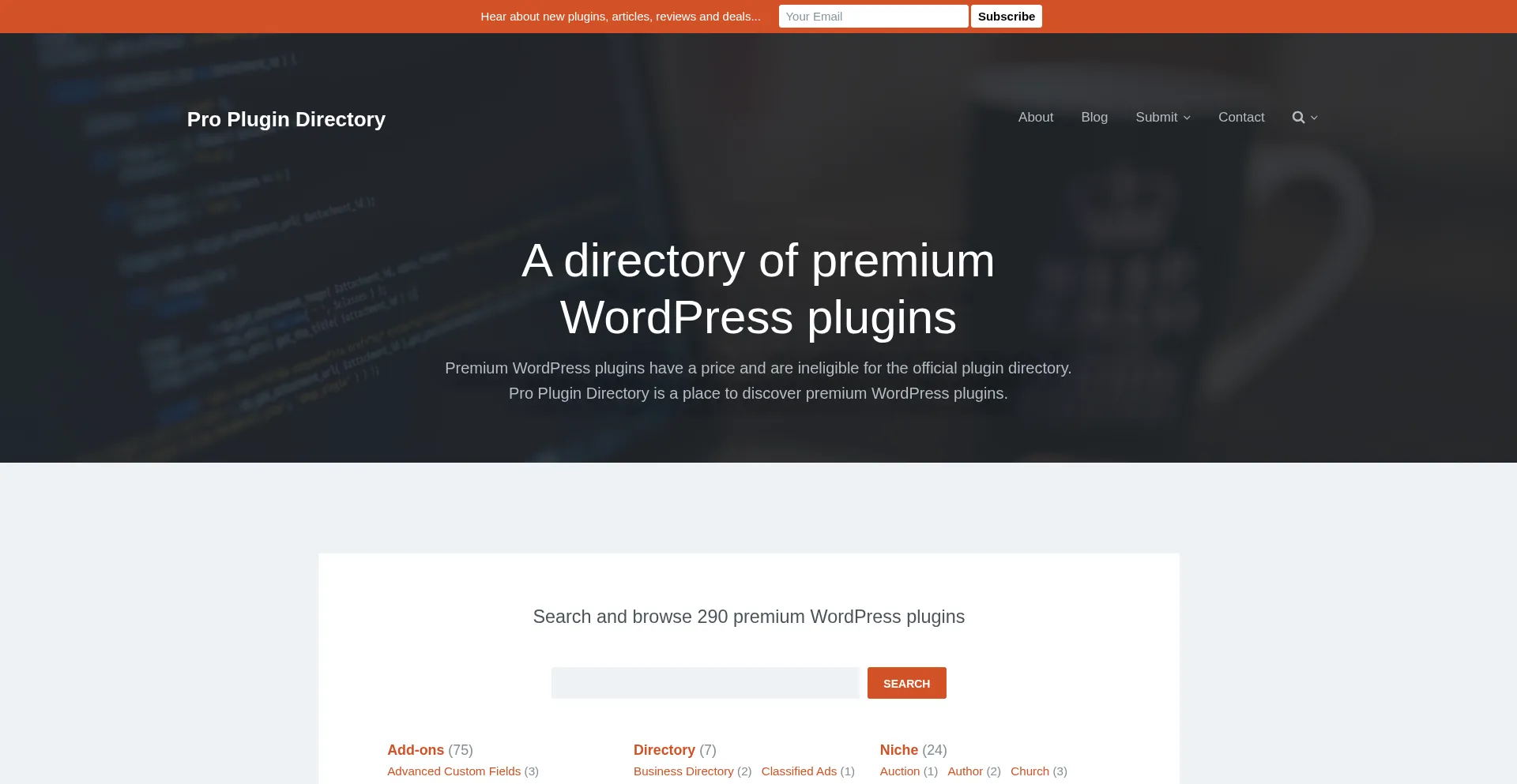 Website screenshot of Proplugindirectory.com
