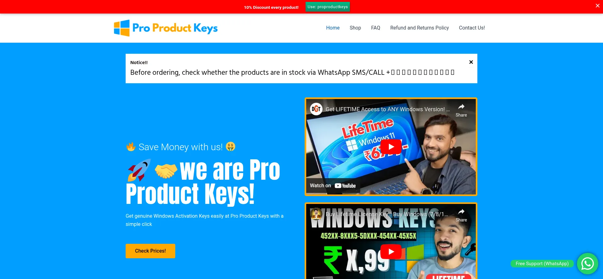 Website screenshot of Proproductkeys.com