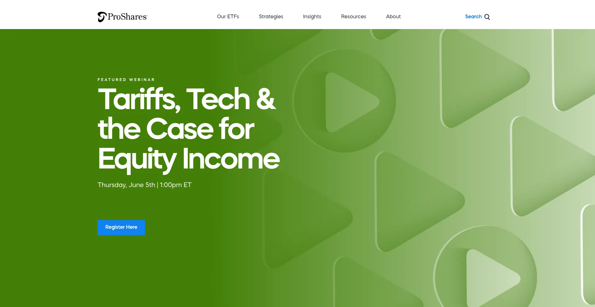 Website screenshot of Proshares.com