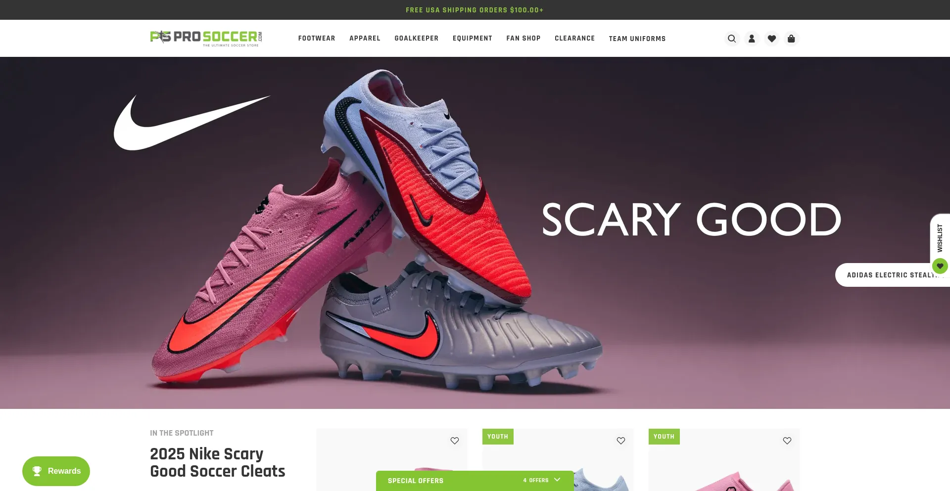 Website screenshot of Prosoccer.com