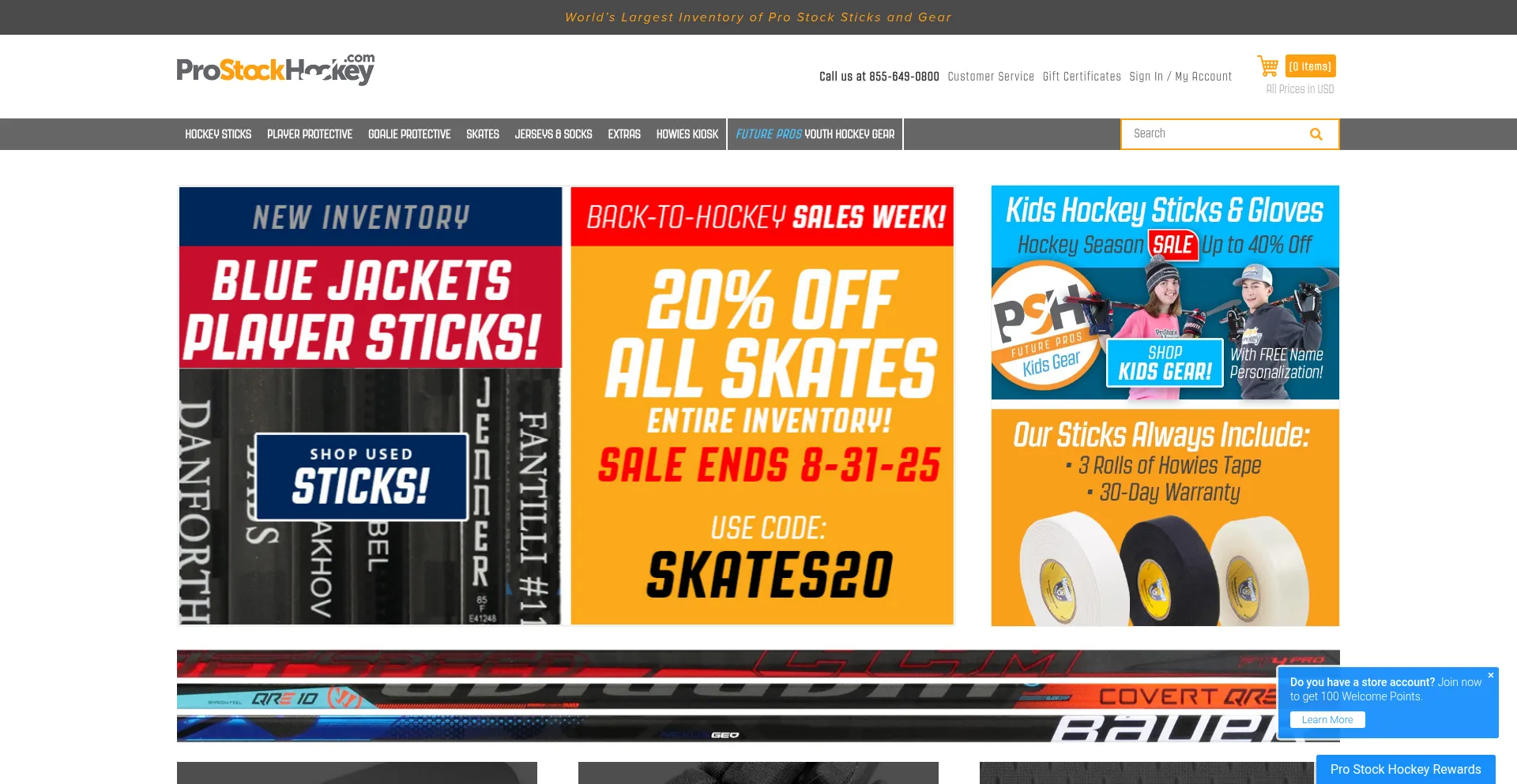 Website screenshot of Prostockhockey.com
