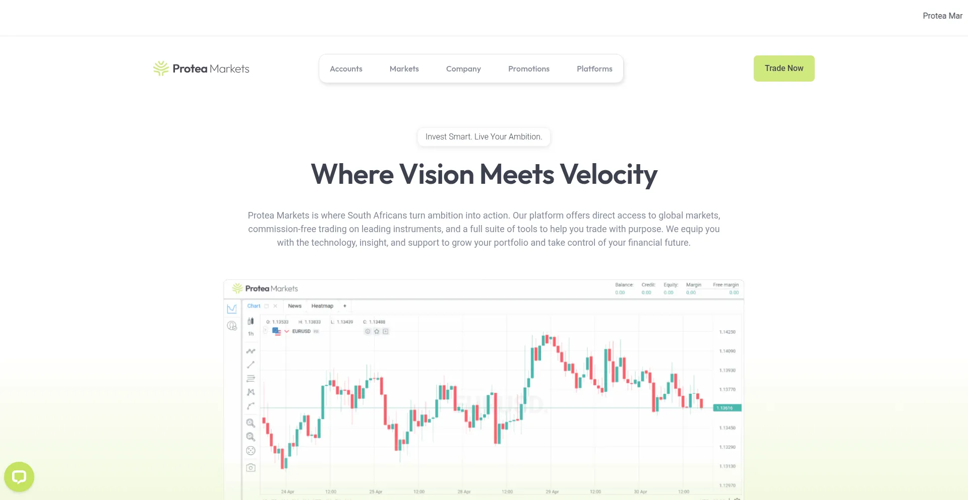 Website screenshot of Proteamarkets.co.za