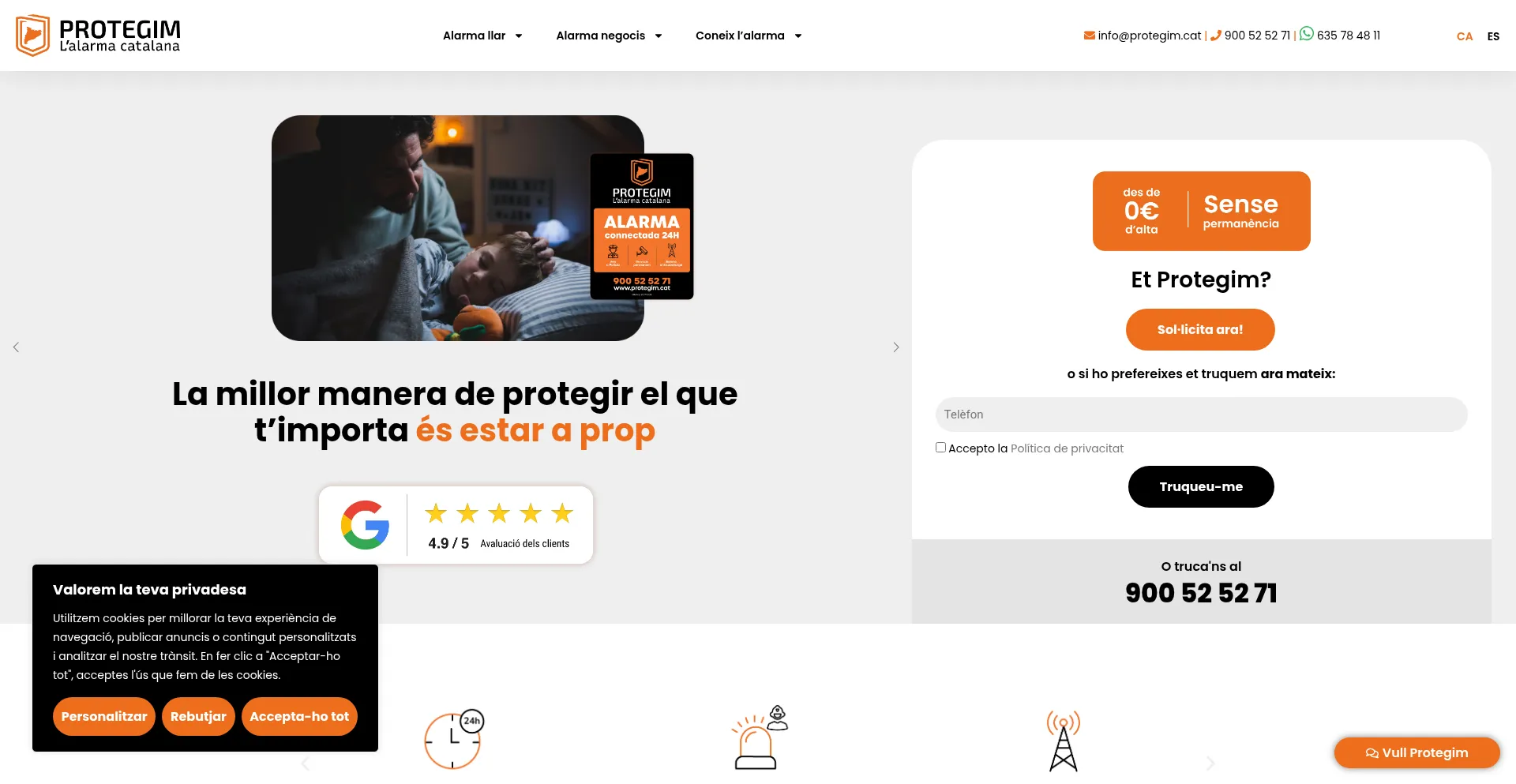Website screenshot of Protegim.cat