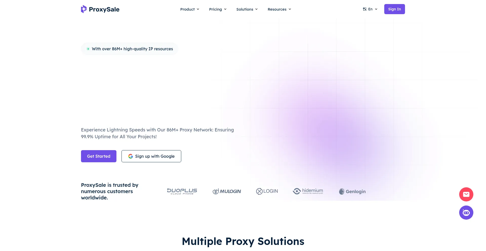 Website screenshot of Proxysale.com