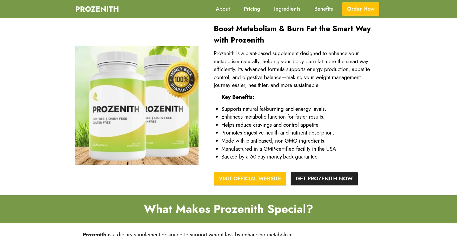 Website screenshot of Prozanith.com