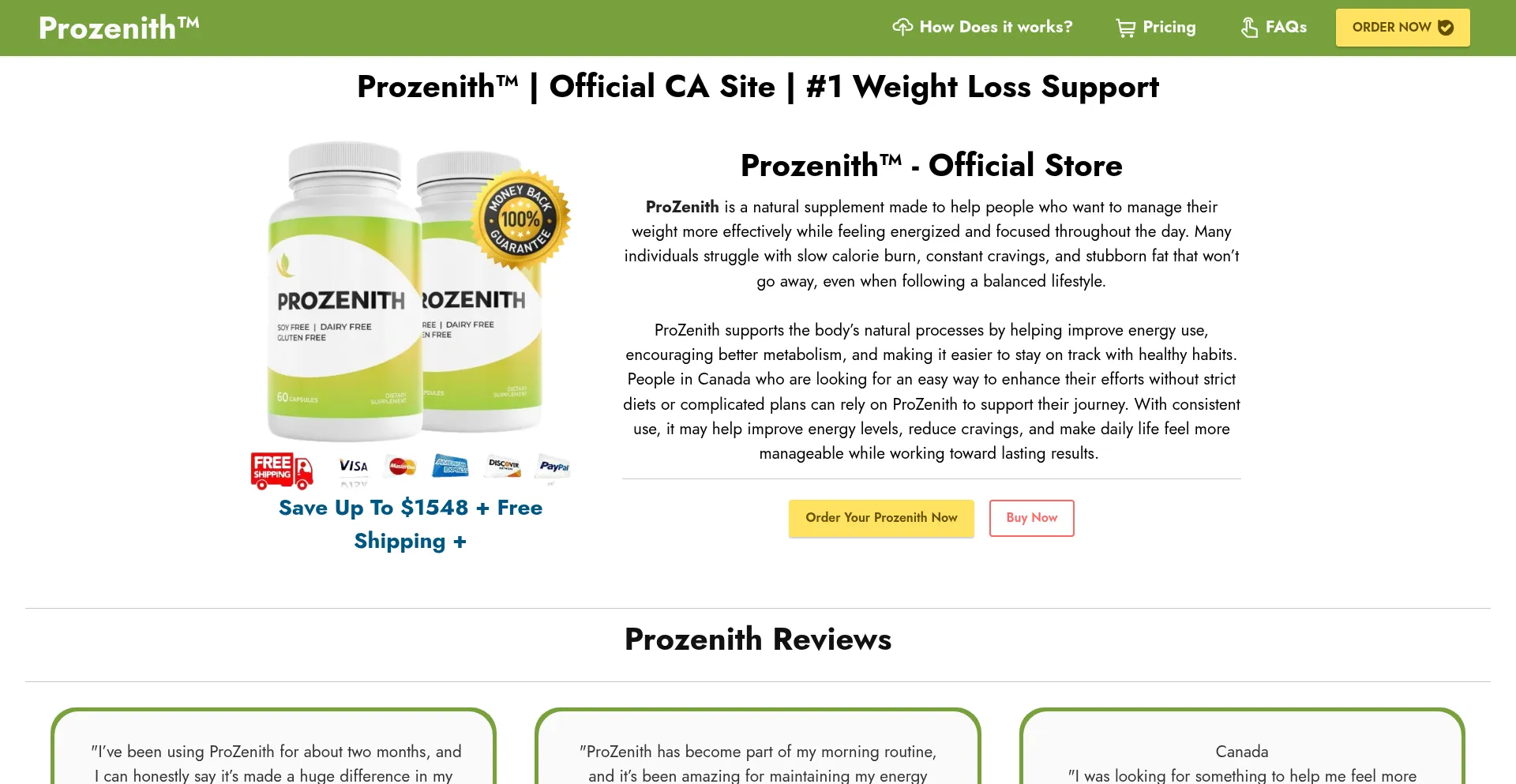 Website screenshot of Prozenith-ca.ca