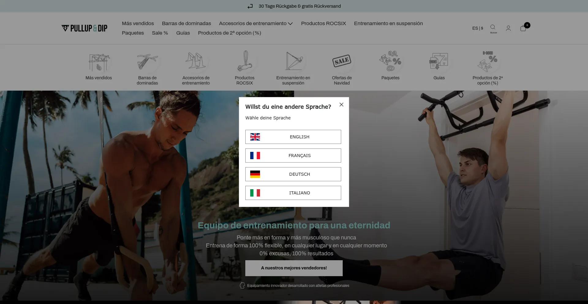 Website screenshot of Pullup-dip.es