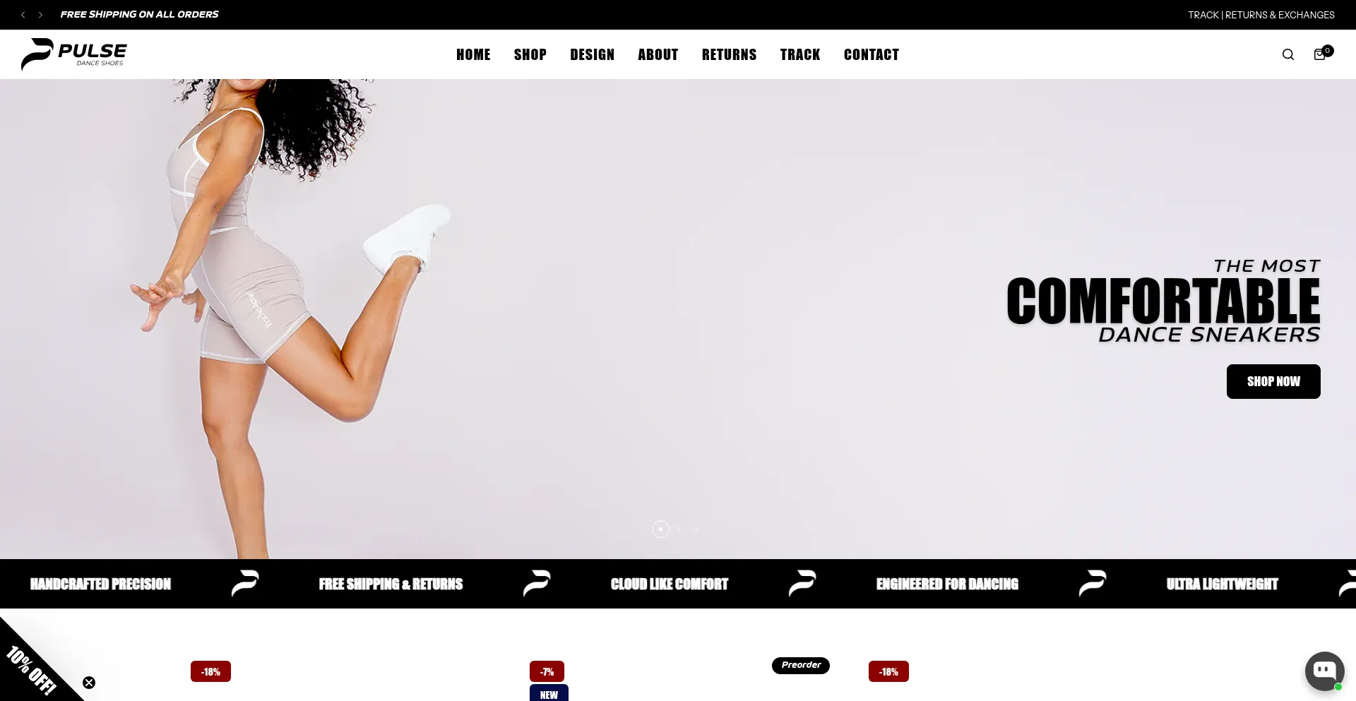 Website screenshot of Pulsedanceshoes.com