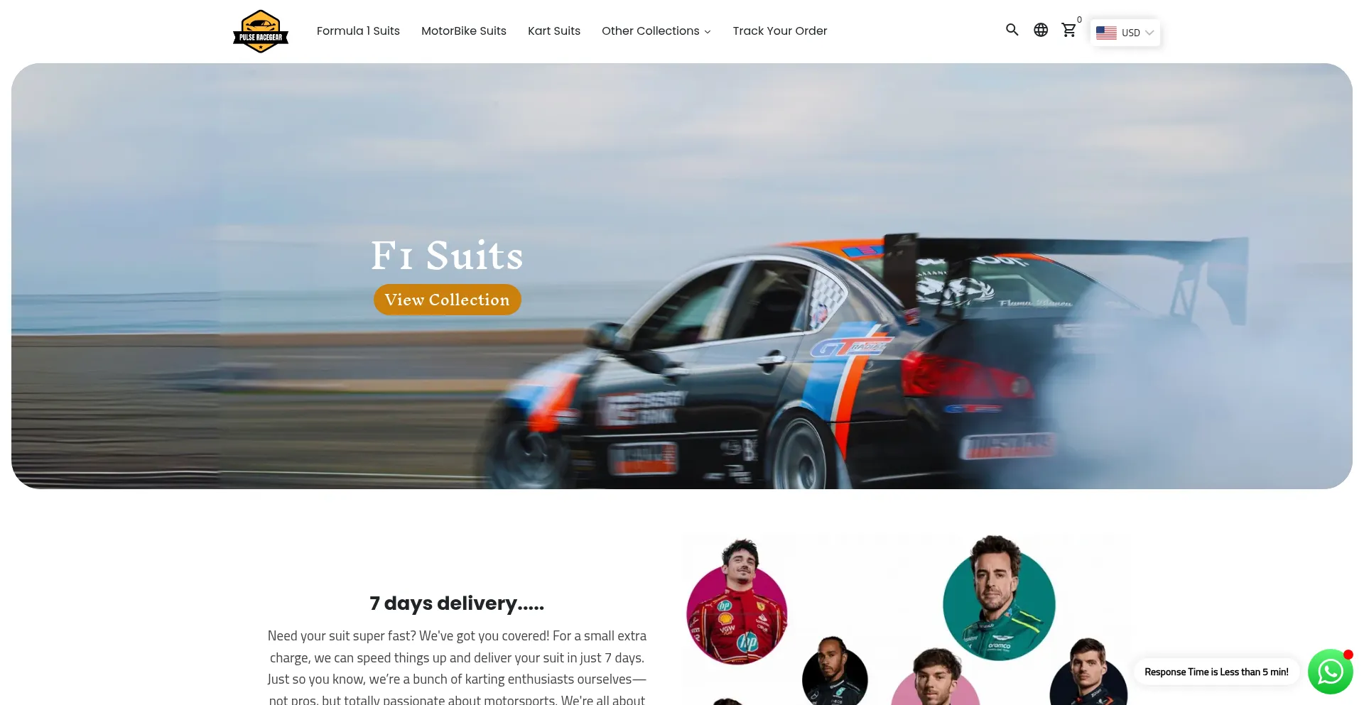 Website screenshot of Pulseracegear.com