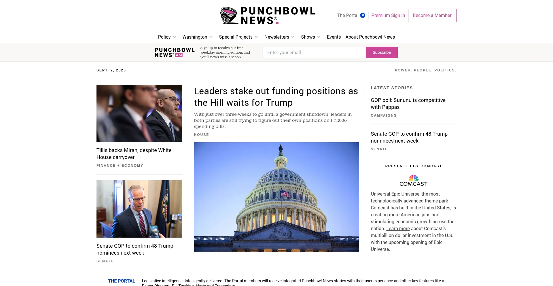 Website screenshot of Punchbowl.news